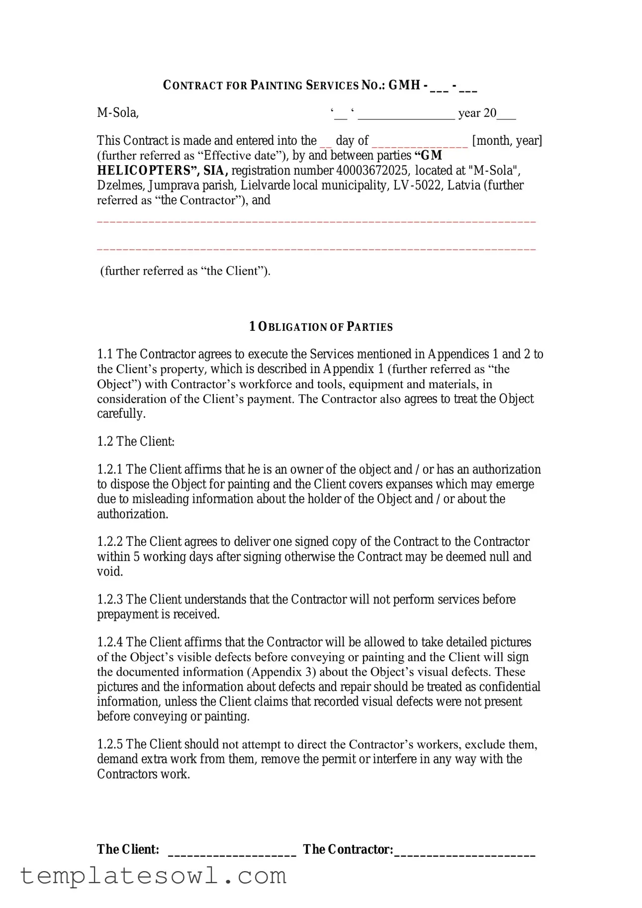 Fill Out Your Paint Contract Form
