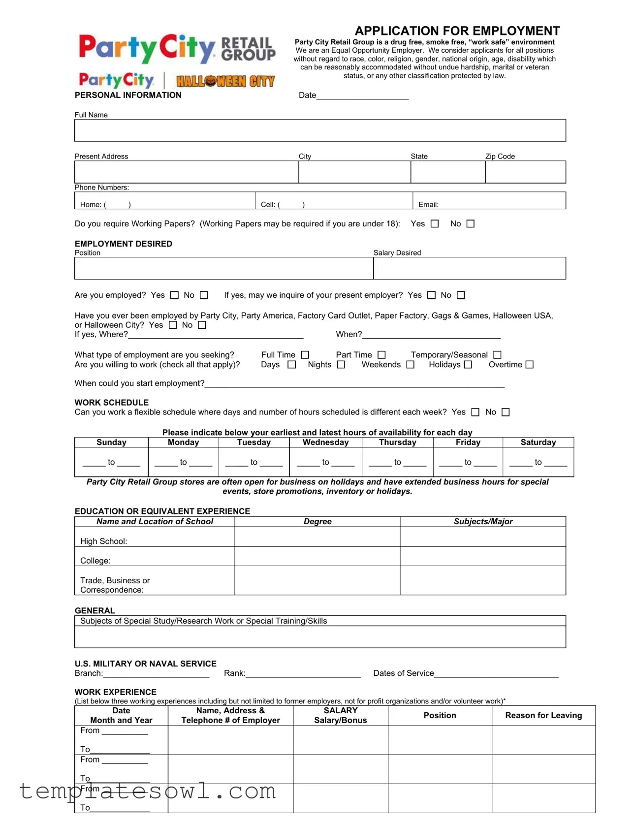 Fill Out Your Party City Application Form