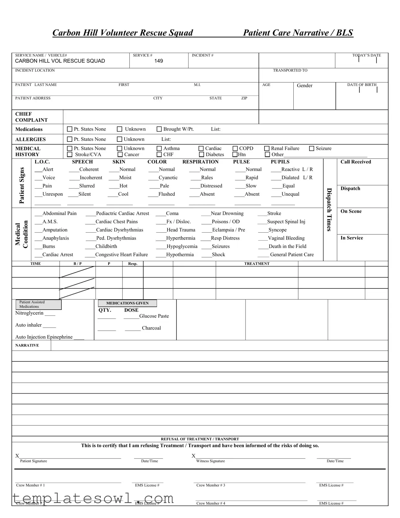 Fill Out Your Patient Care Report Form