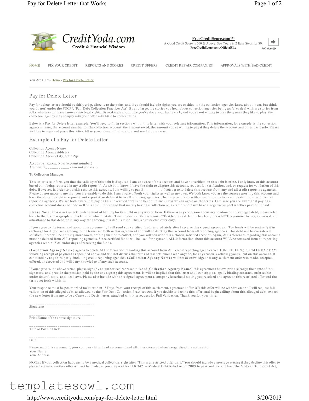 Fill Out Your Pay For Deletion Form