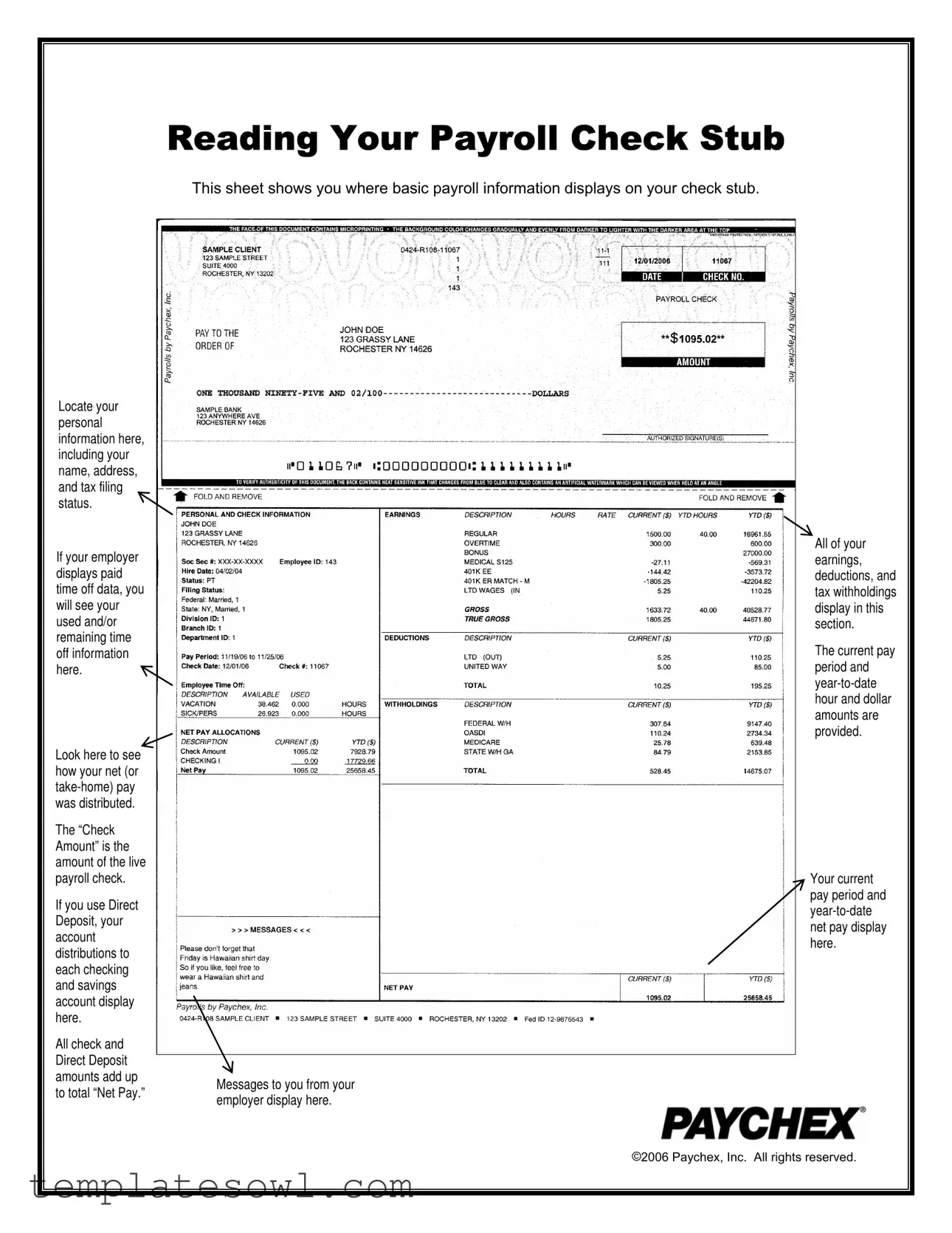 Fill Out Your Paychex Paystub Form