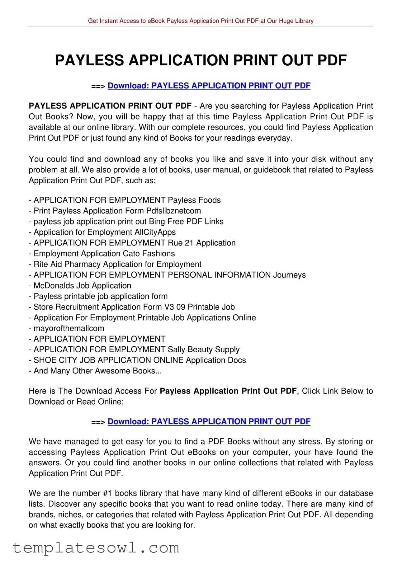 Fill Out Your Payless Application Form