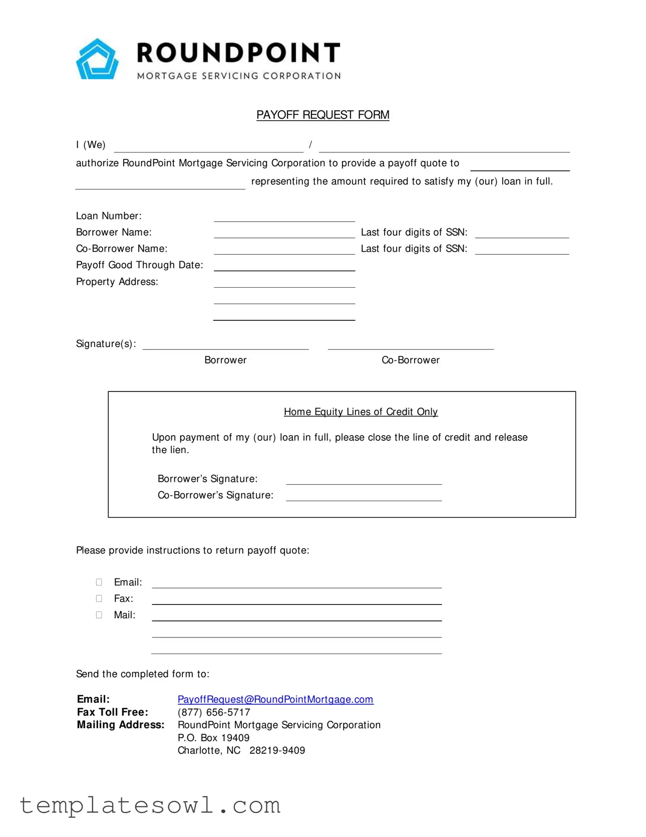 Fill Out Your Payoff Quote Mortgage Form