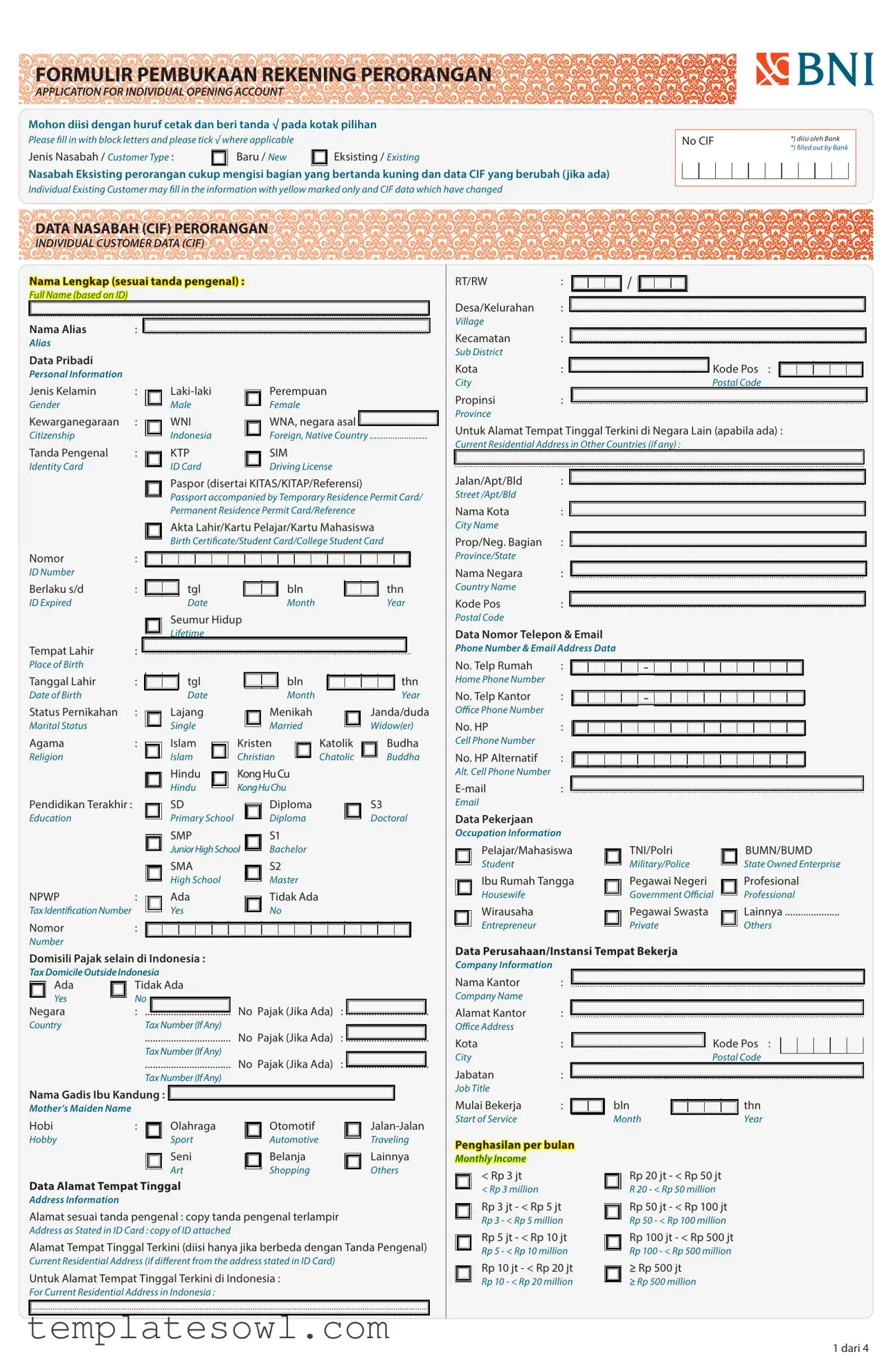Fill Out Your Pembukaan Rekening Bank Bni Form