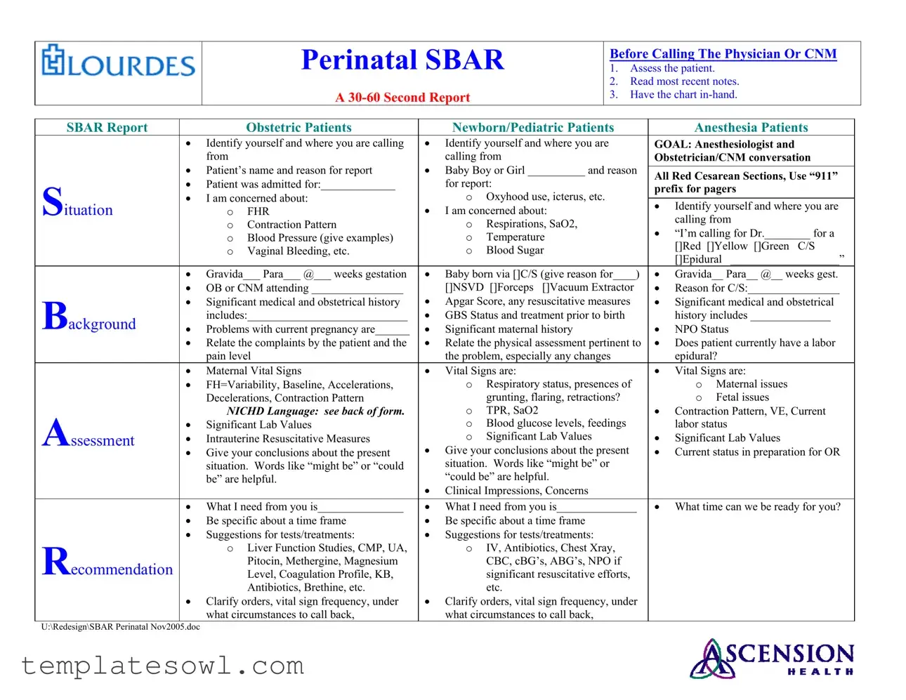Fill Out Your Perinatal Sbar Form