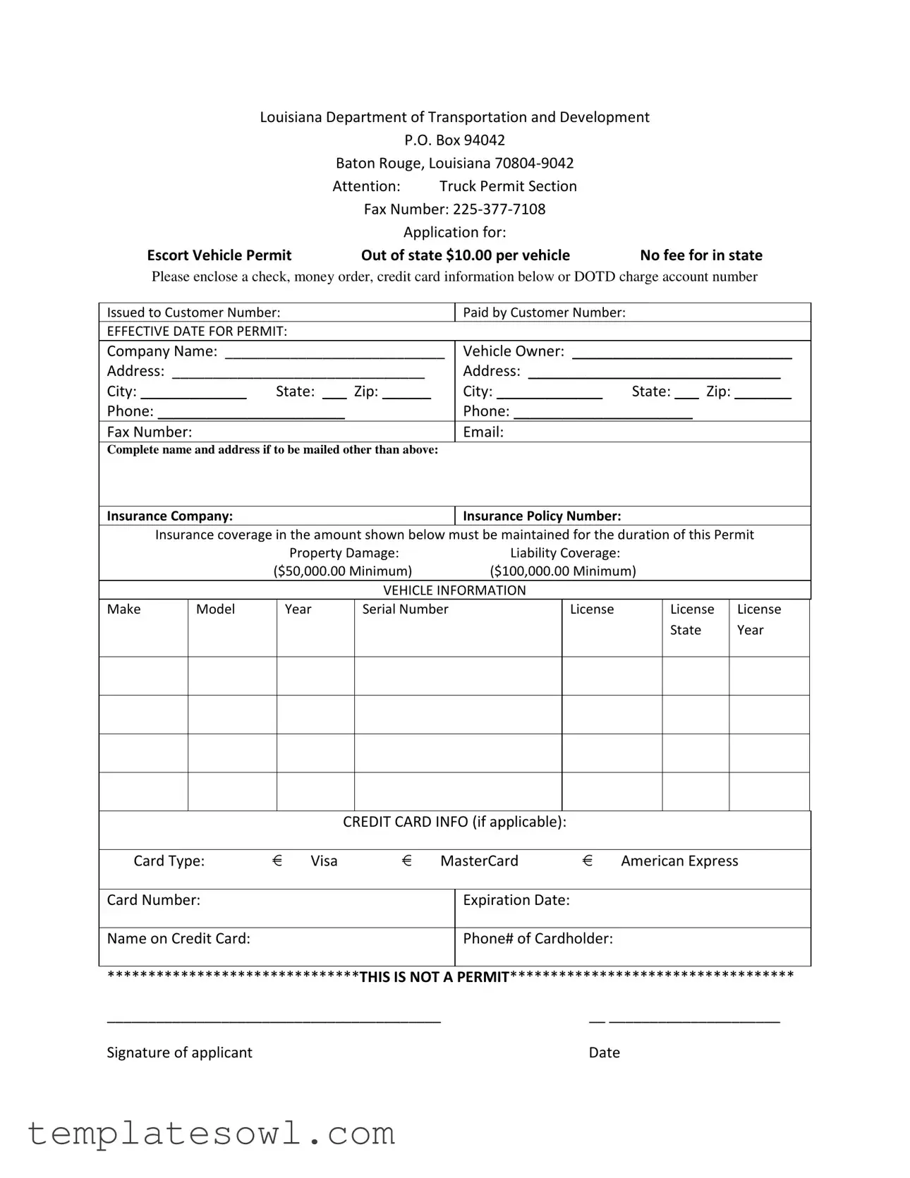 Fill Out Your Permit Louisiana Pilot Car Form