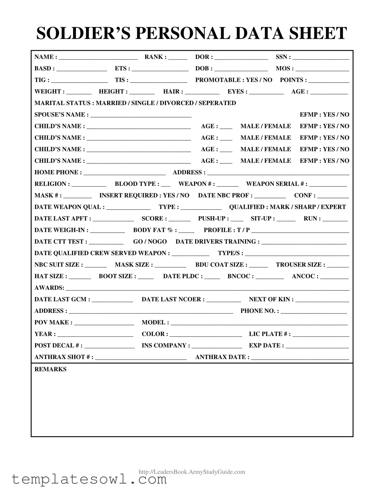 Fill Out Your Personal Data Sheet Form