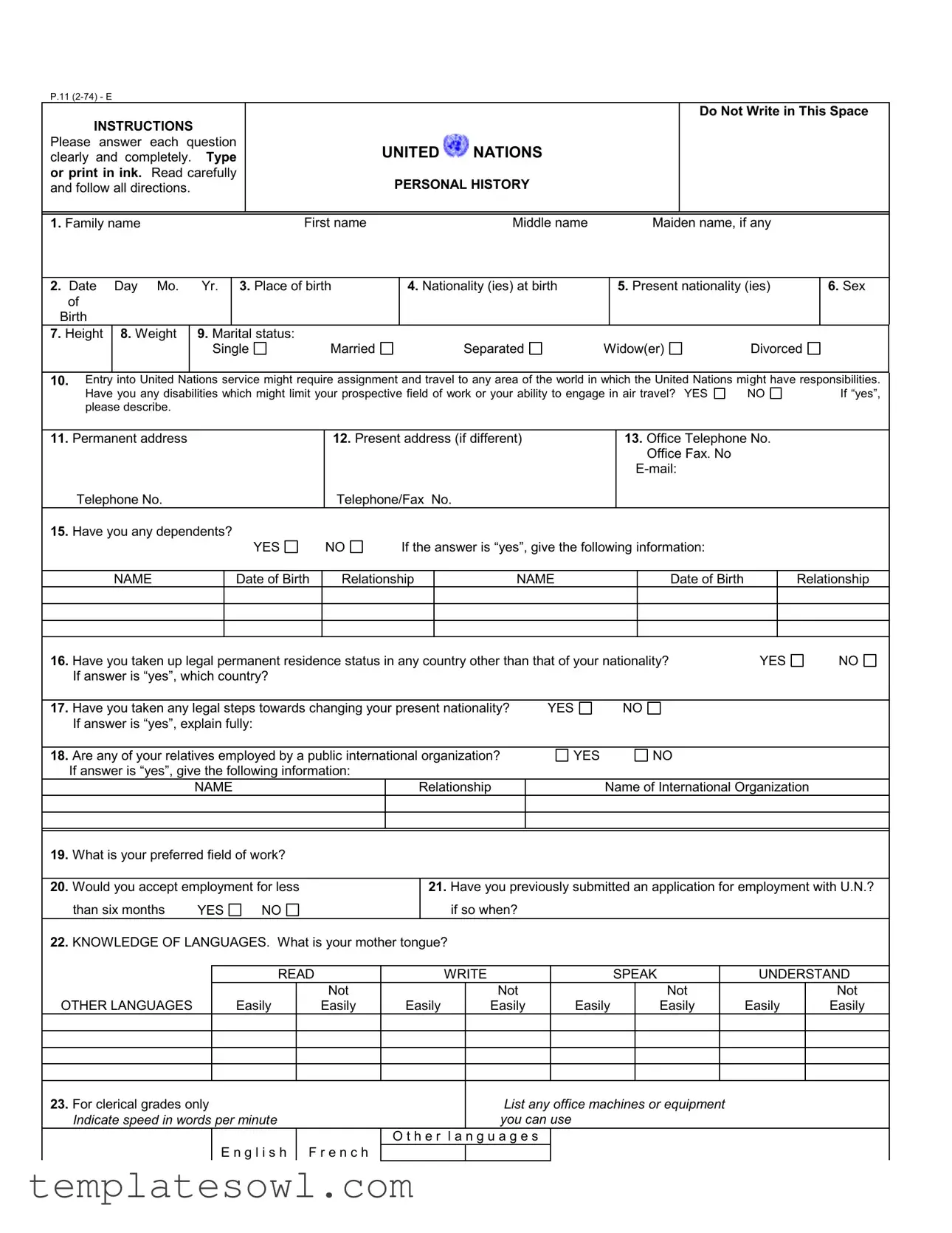 Fill Out Your Personal History P11 Form