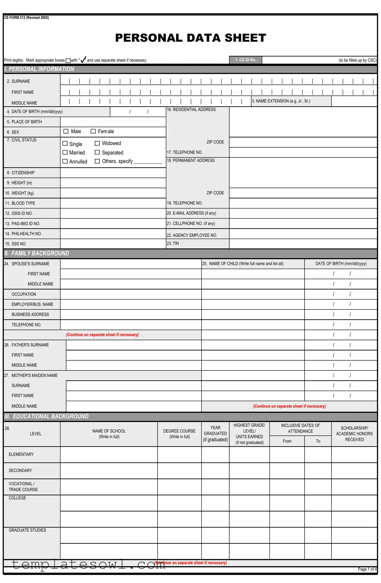 Fill Out Your Personal Sheet Data Form