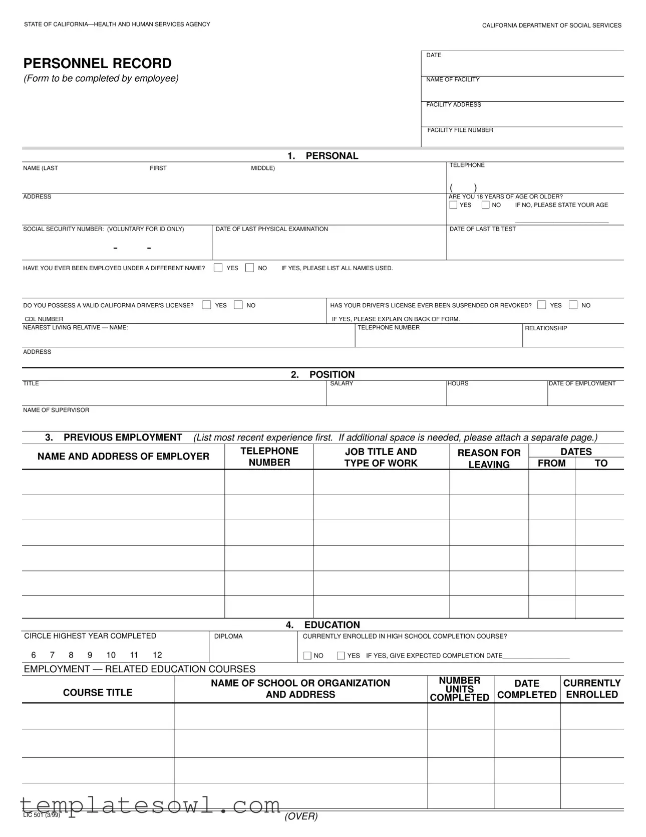 Fill Out Your Personnel Record Form