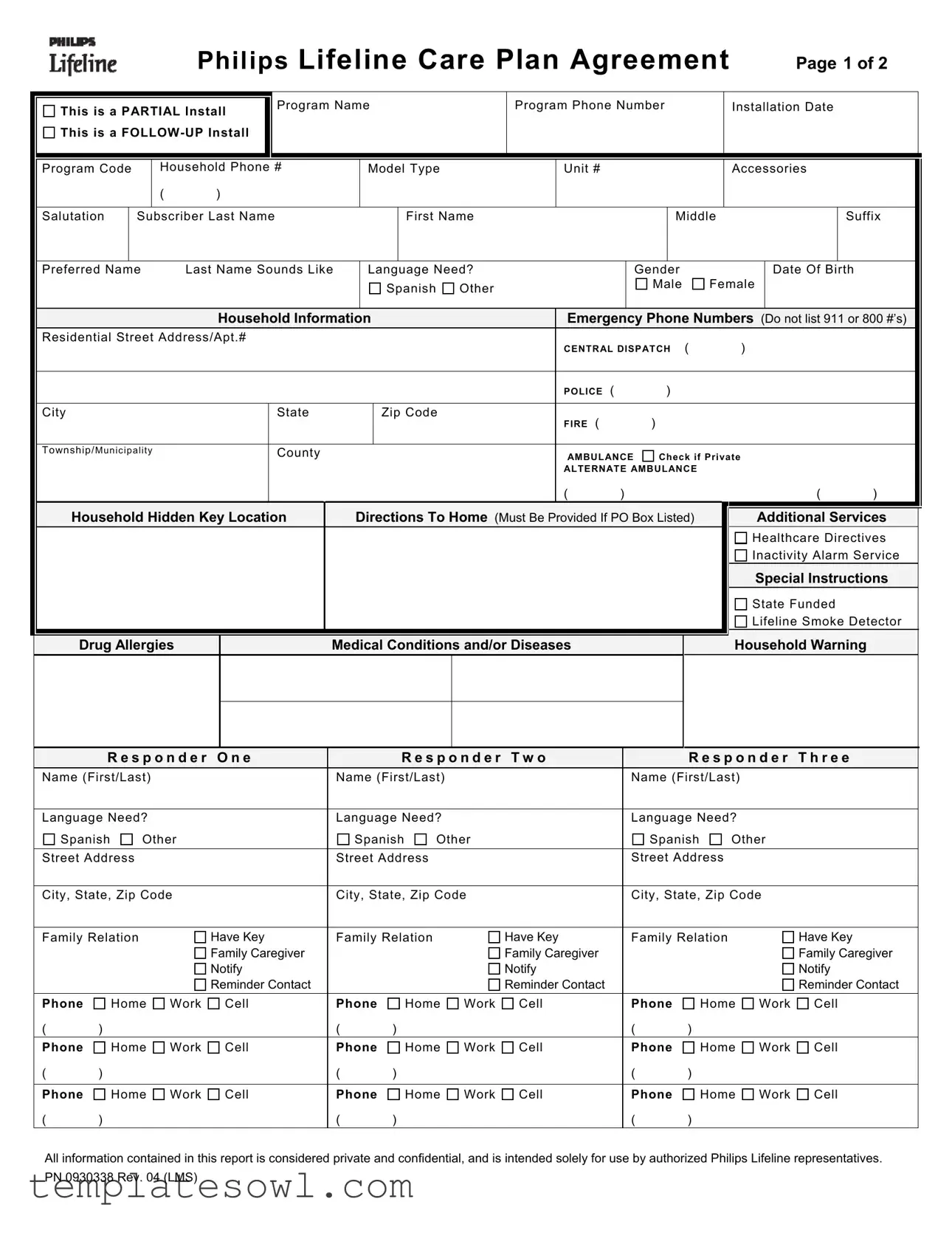 Fill Out Your Philips Lifeline Care Plan Agreement Form
