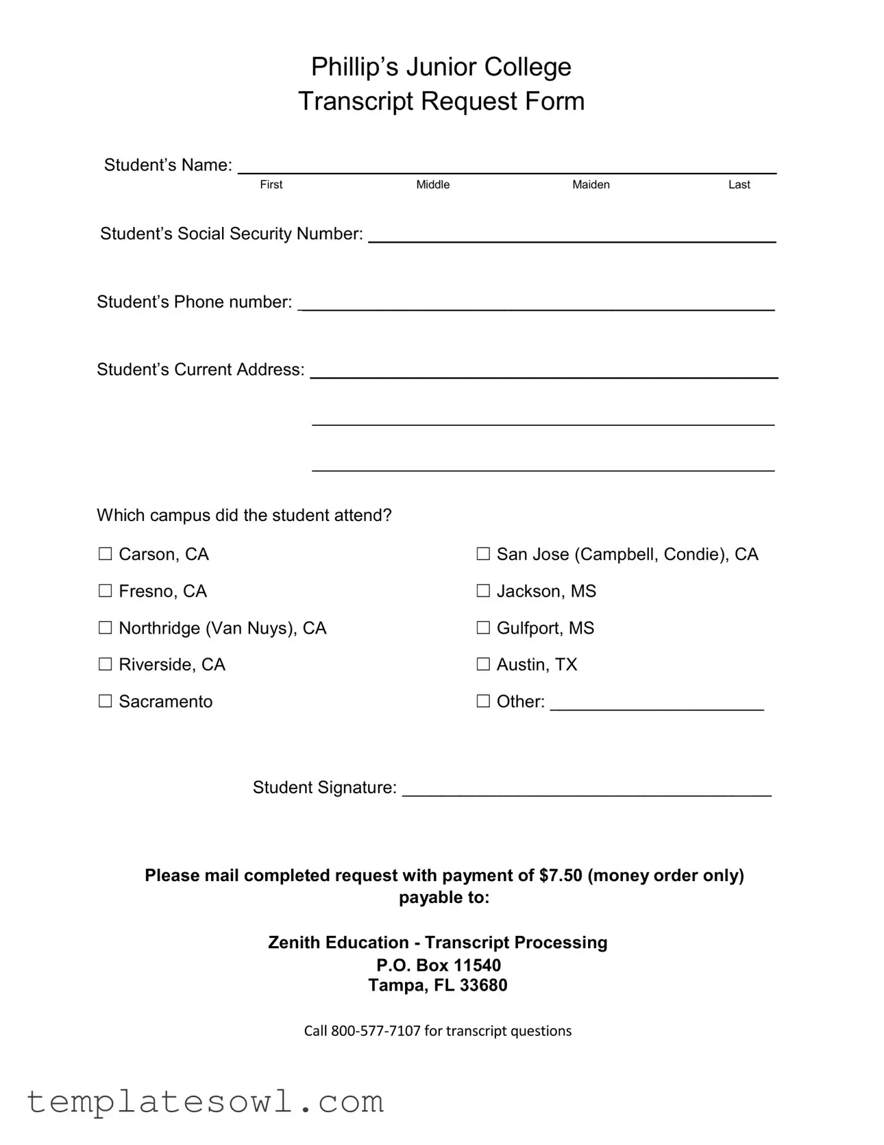 Fill Out Your Phillips Junior College Transcripts Form