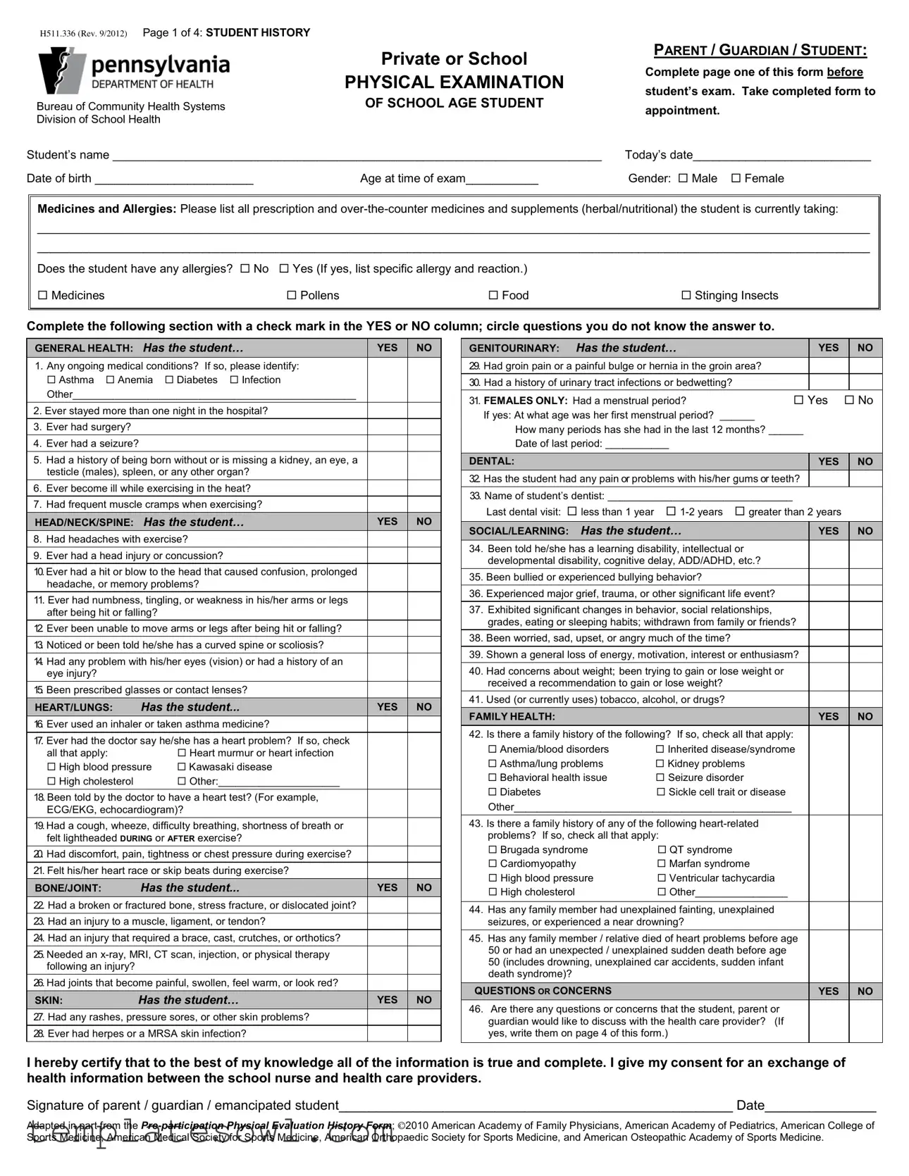 Fill Out Your Physical Exam Form