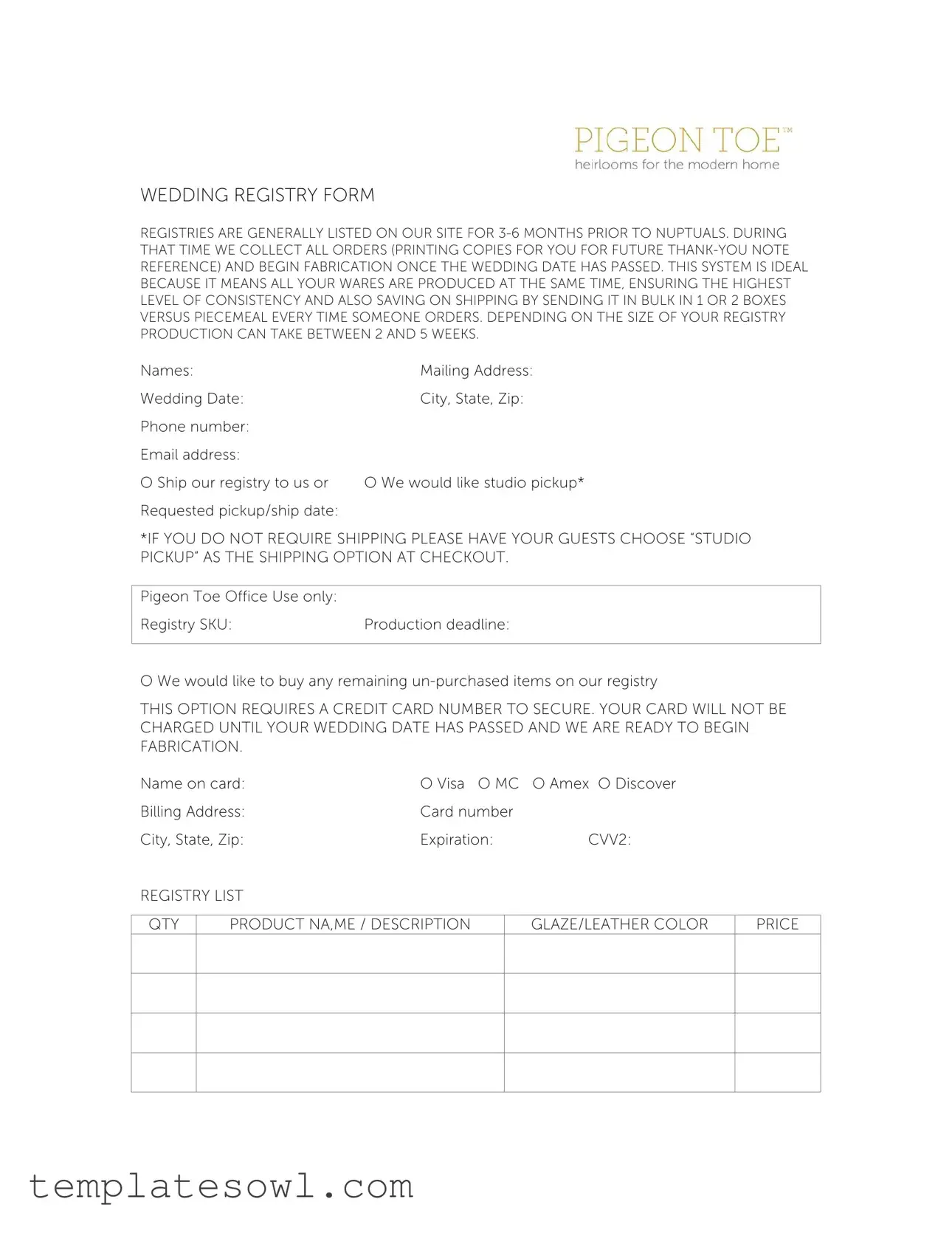 Fill Out Your Pigeon Toe Wedding Registry Form