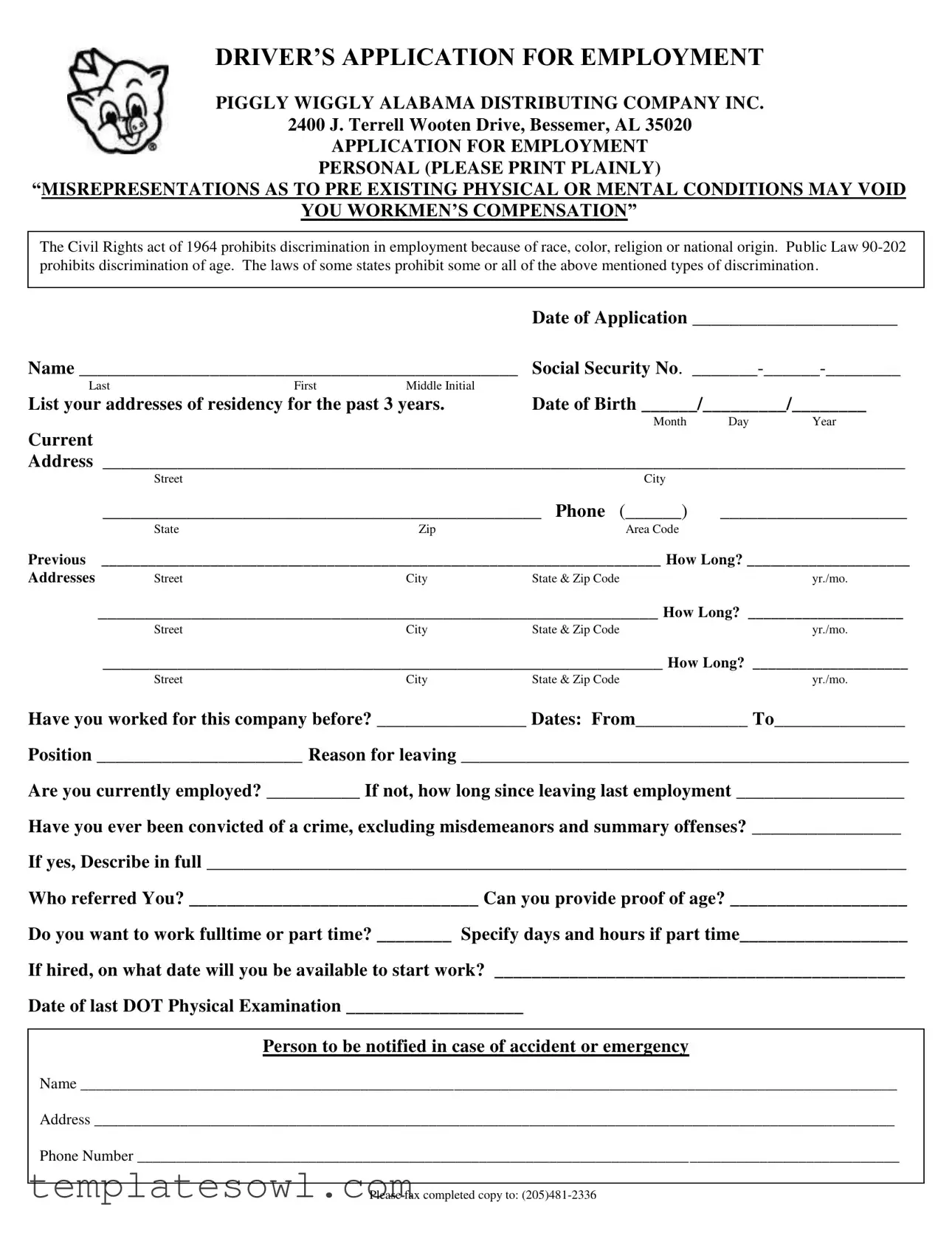 Fill Out Your Piggly Wiggly Application Form