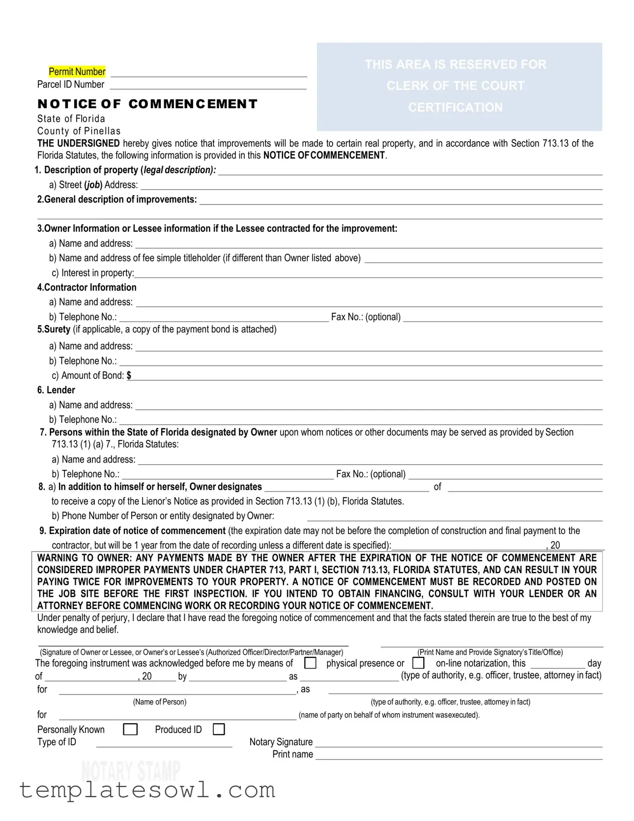 Fill Out Your Pinellas County Notice Form