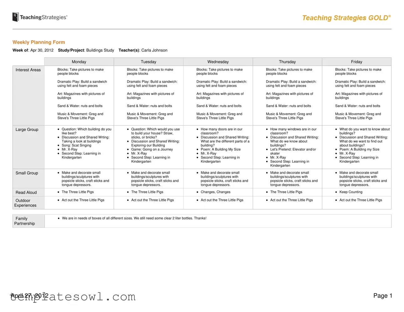 Fill Out Your Planning Form