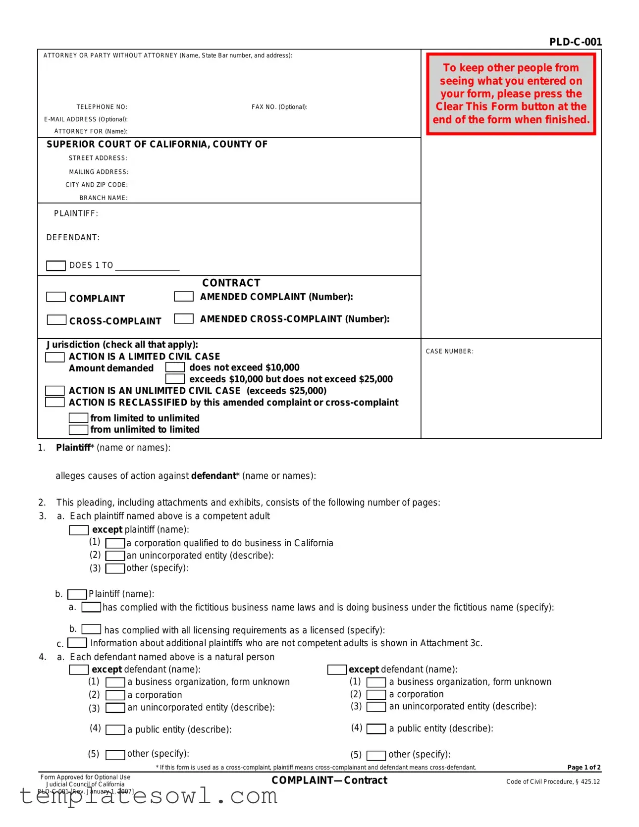 Fill Out Your Pld C 001 Form