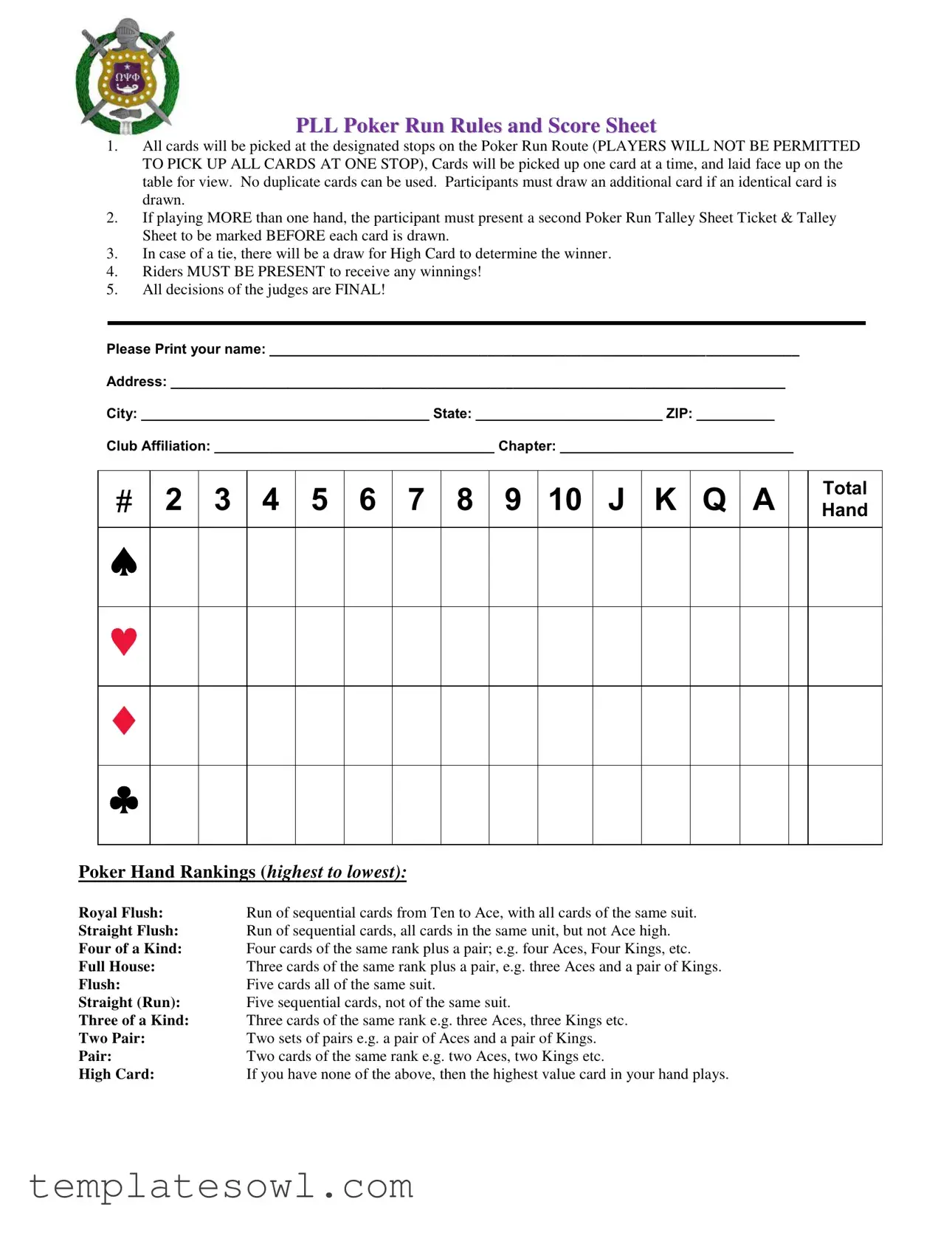 Fill Out Your Pll Poker Run Rules Form