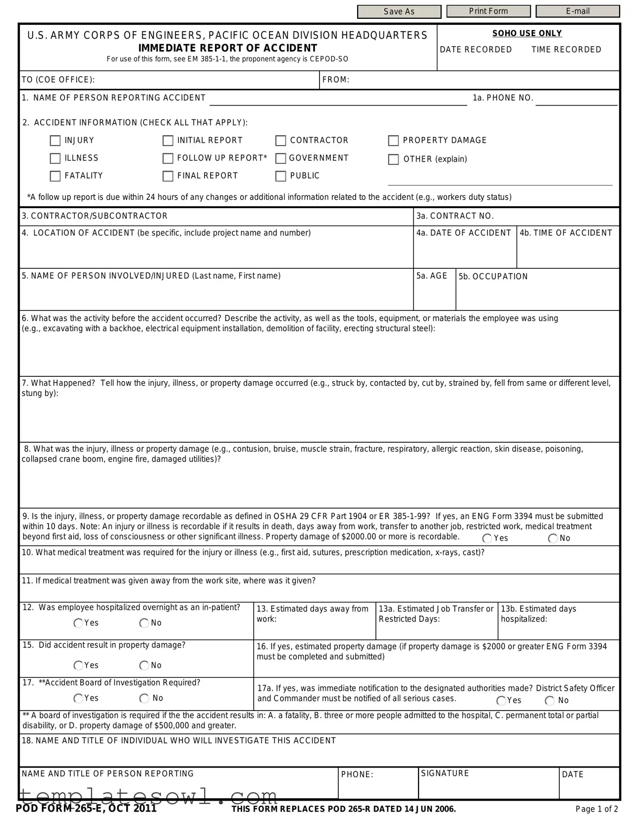 Fill Out Your Pod 265 E Form