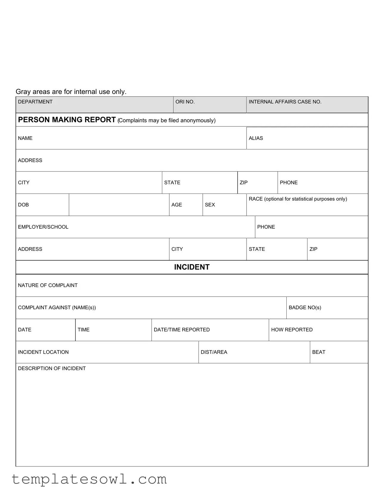 Fill Out Your Police Report Form