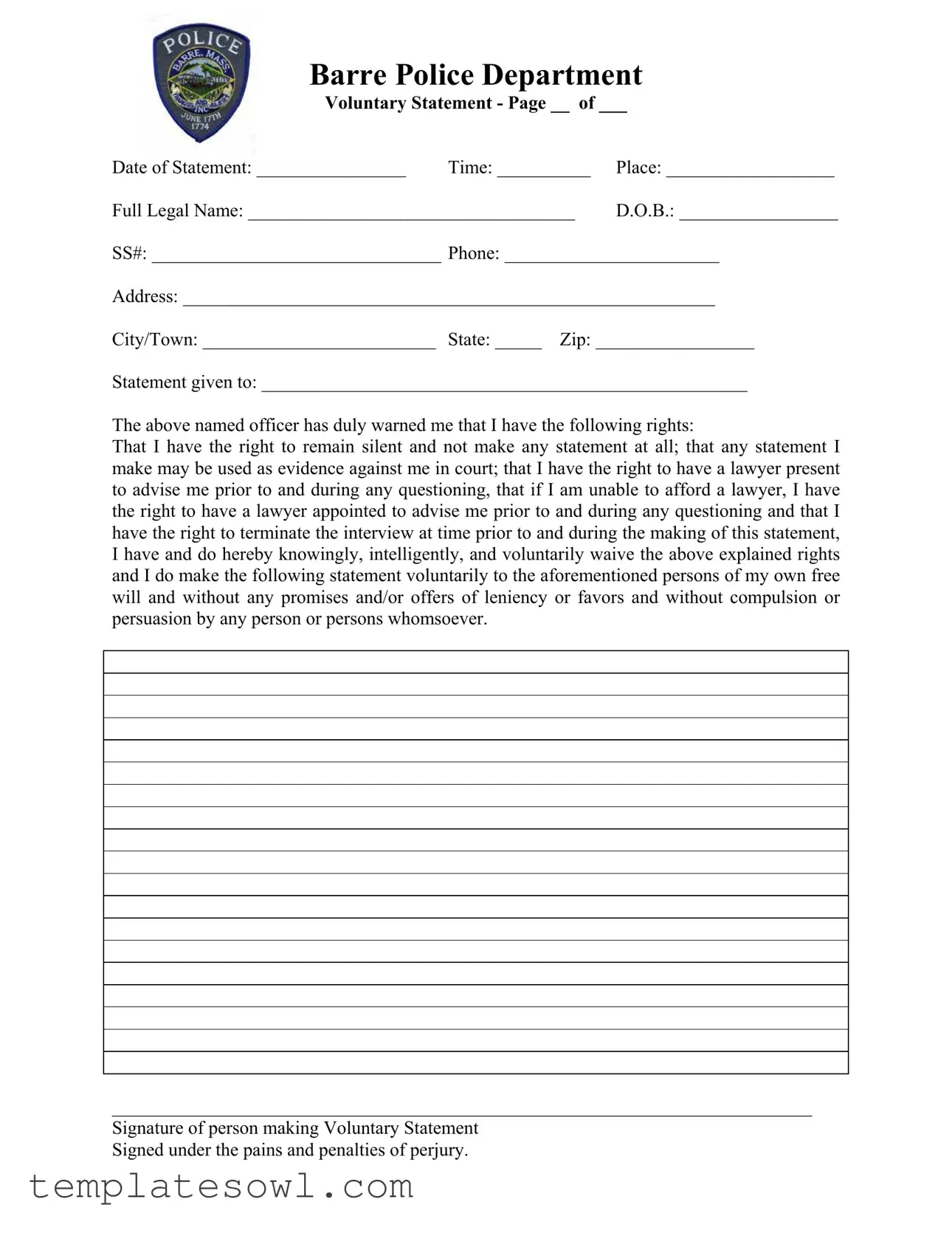 Fill Out Your Police Statement Form
