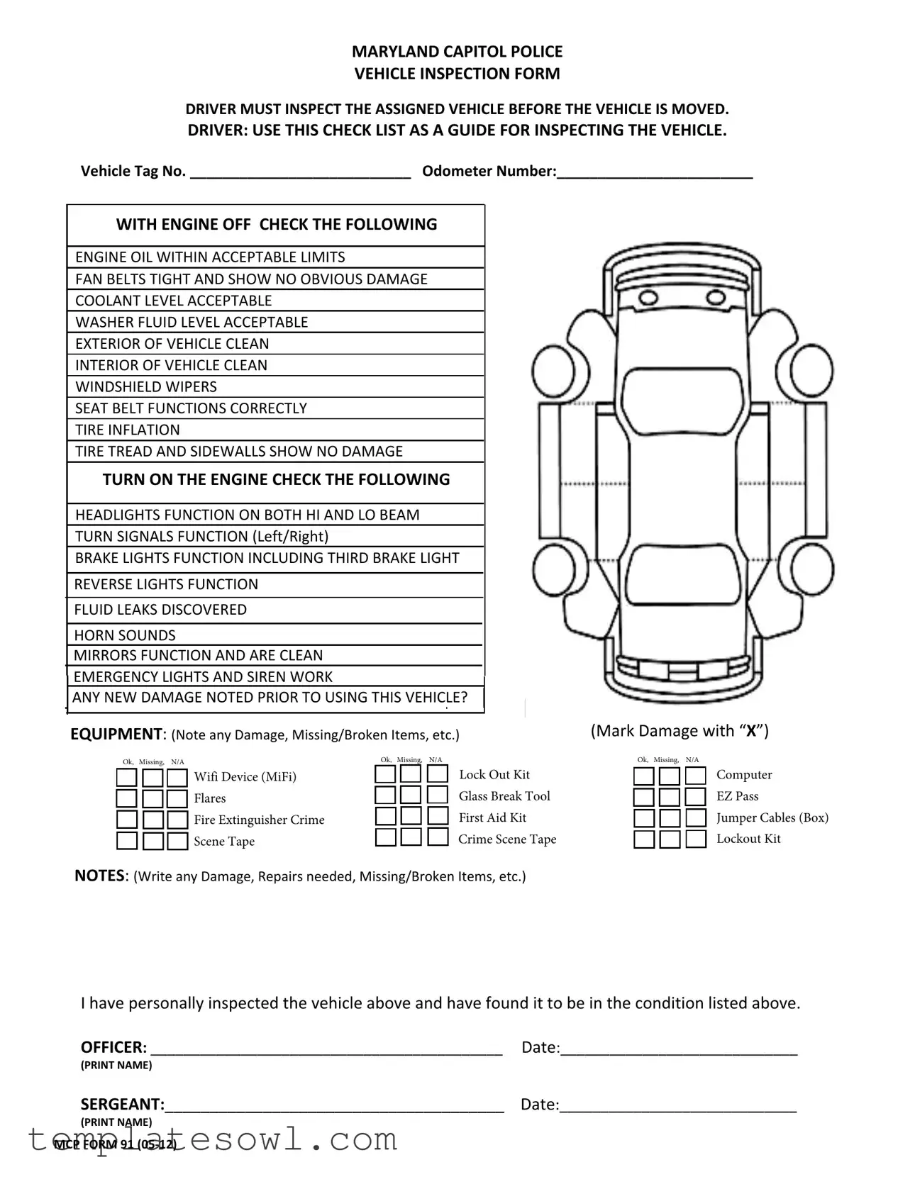 Fill Out Your Police Vehicle Checklist Form