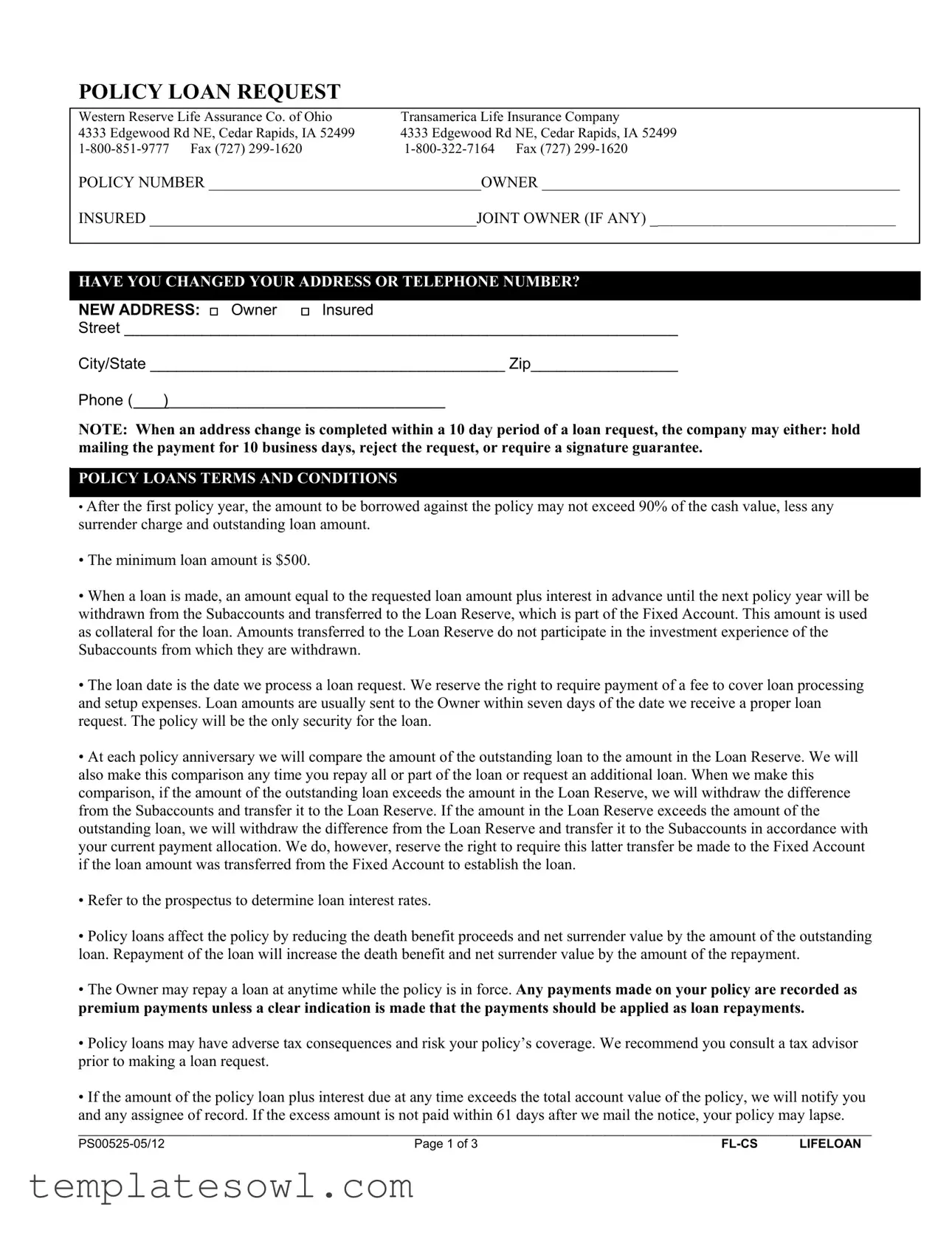 Fill Out Your Policy Loan Request Form