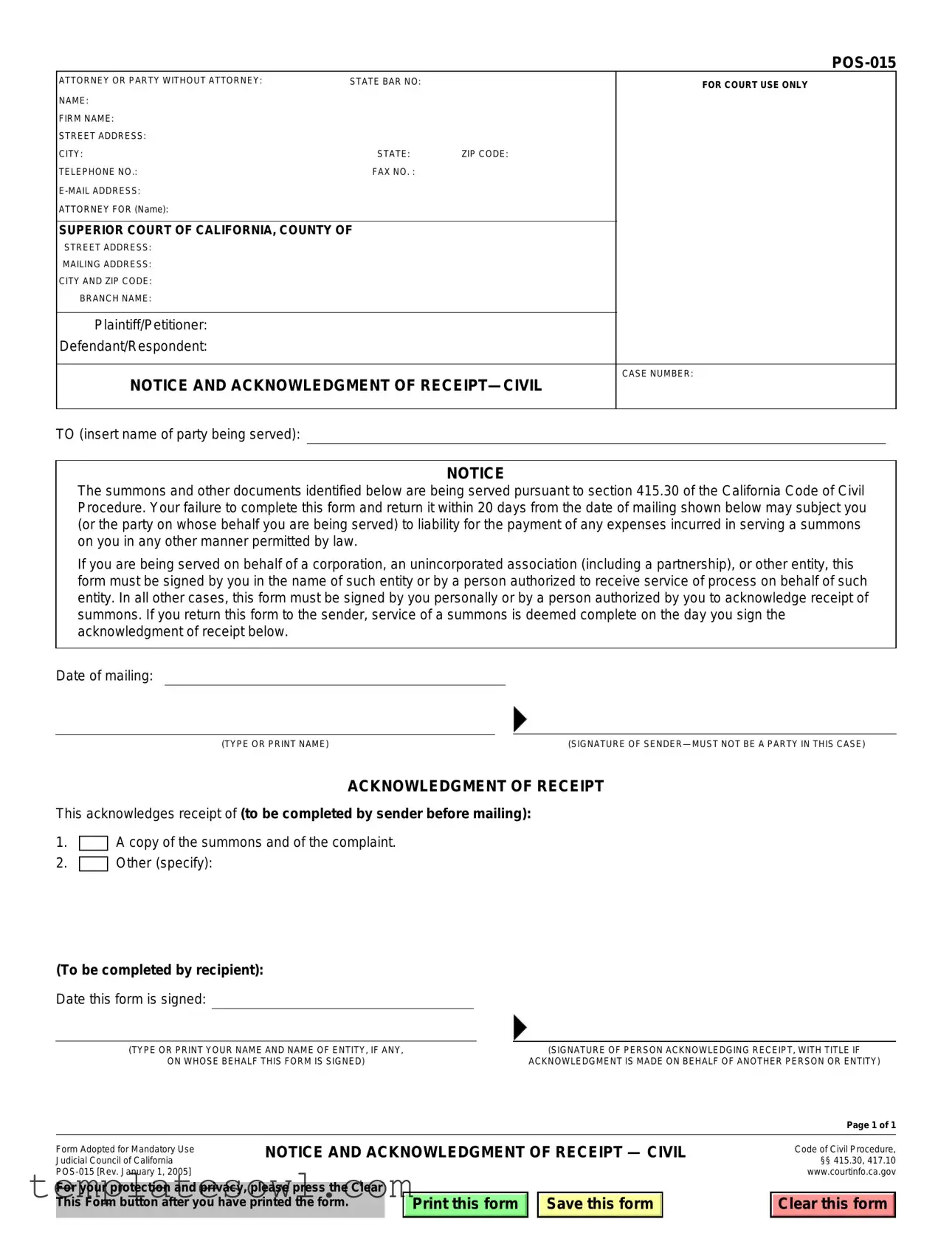 Fill Out Your Pos 015 Form