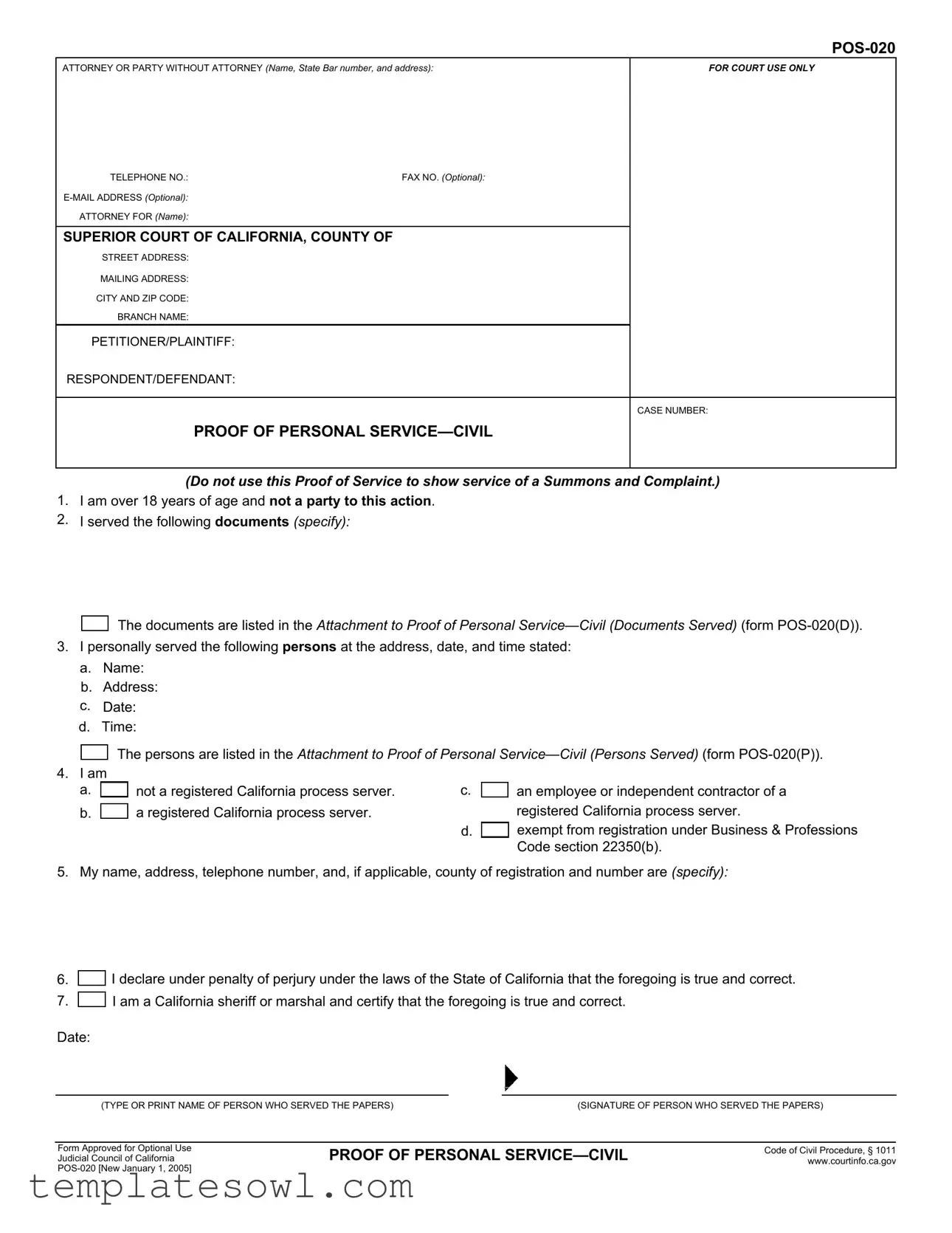 Fill Out Your Pos 020 Form