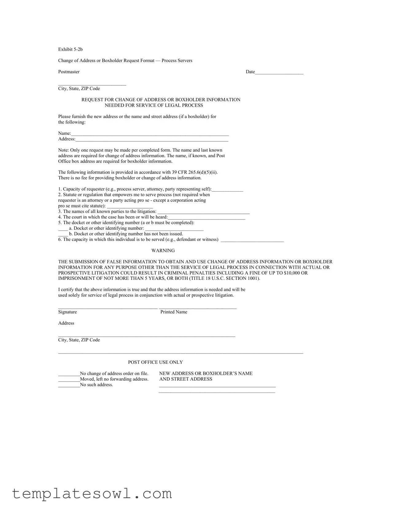 Fill Out Your Post Office Process Server Form