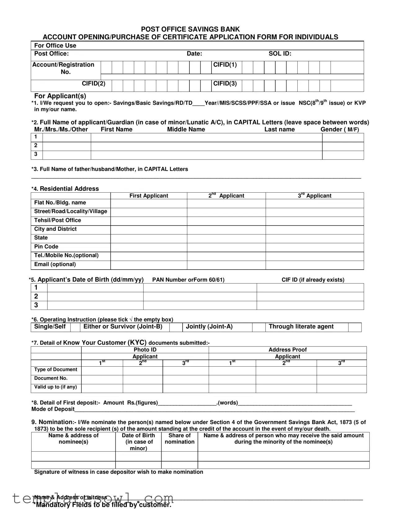 Fill Out Your Post Office Saving Bank Form