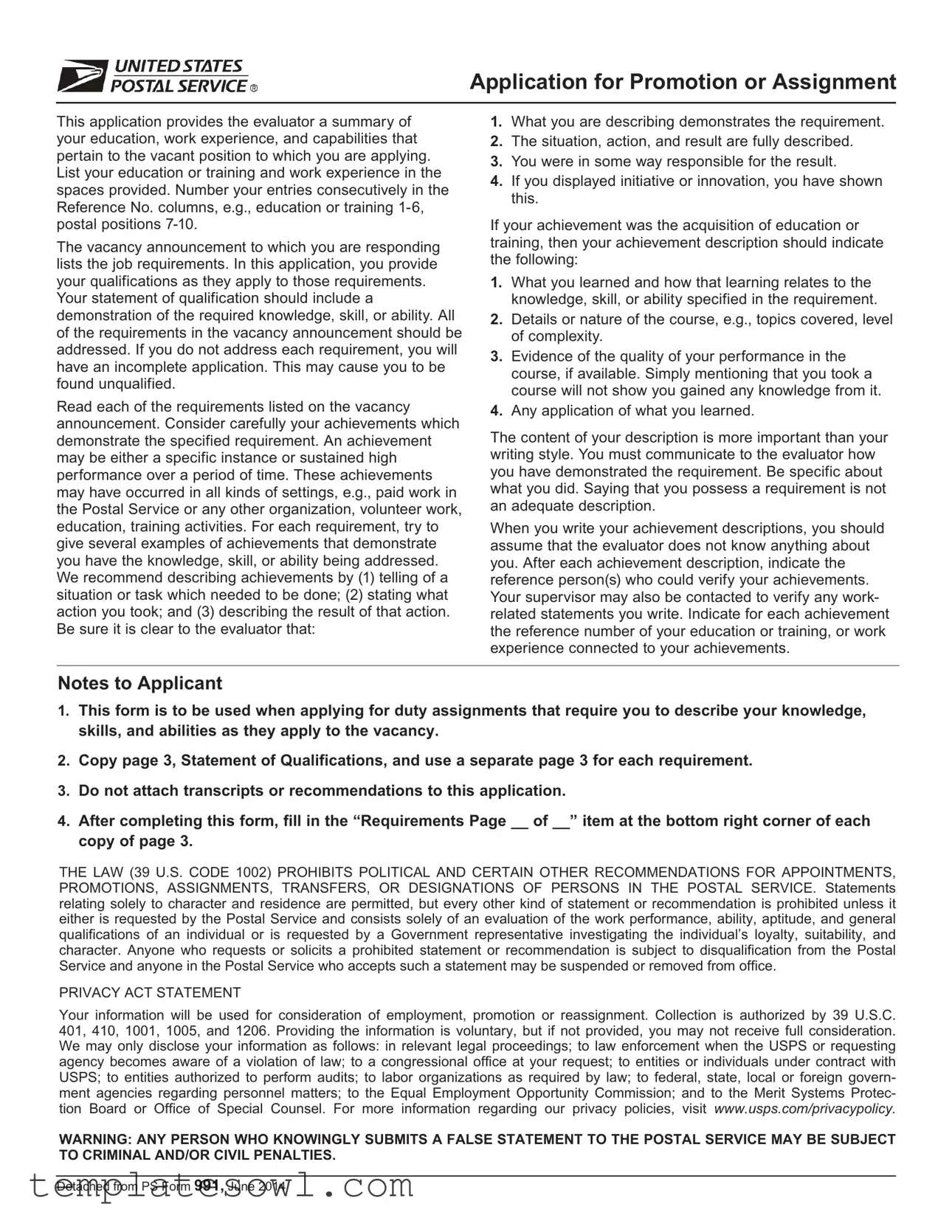 Fill Out Your Postal 991 Form