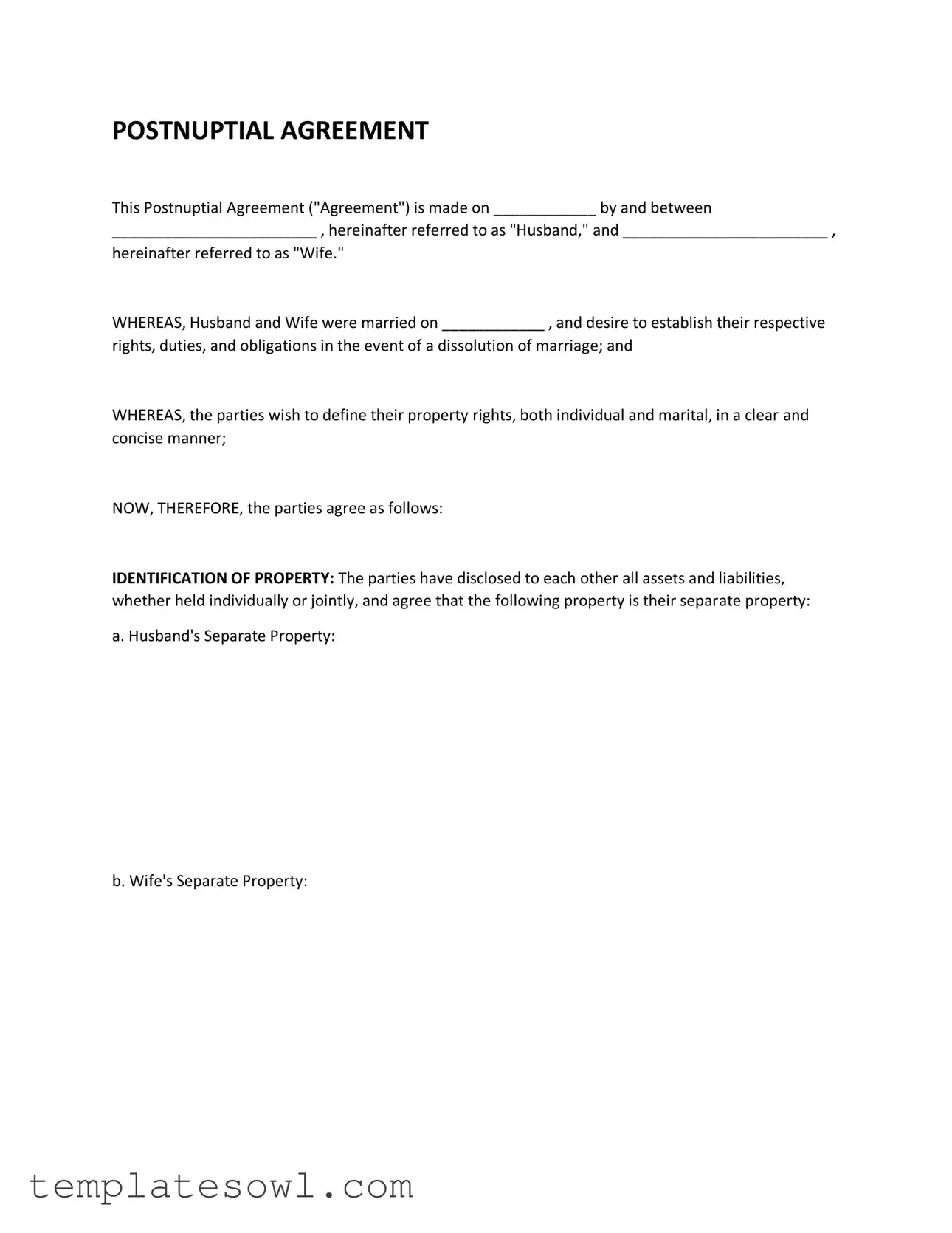 Fill Out Your Postnuptial Agreement Form