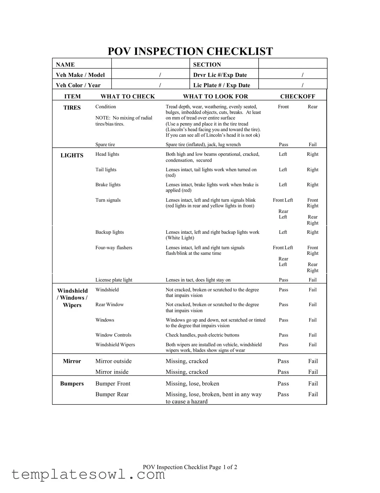 Fill Out Your Pov Inspection Form