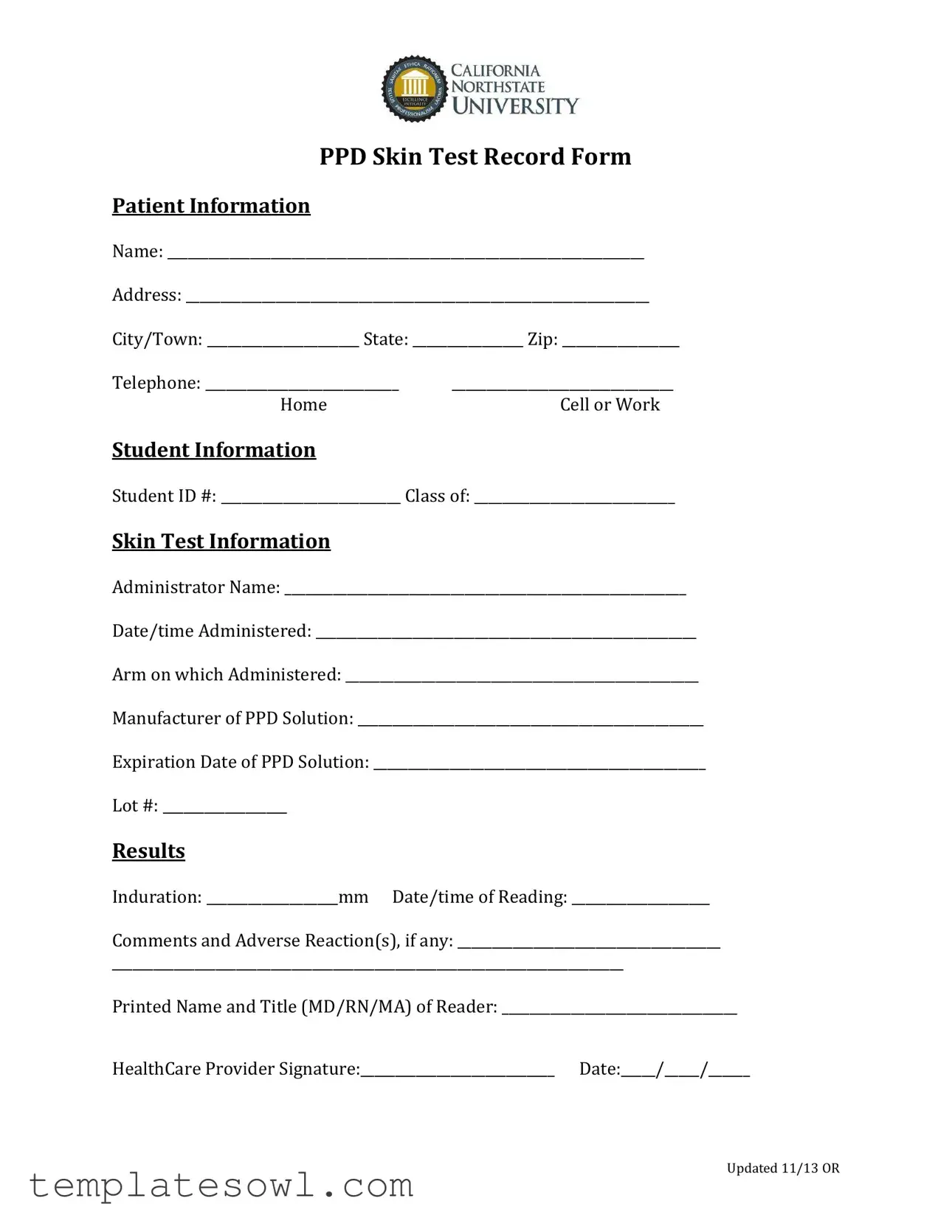 Fill Out Your Ppd Skin Test Form