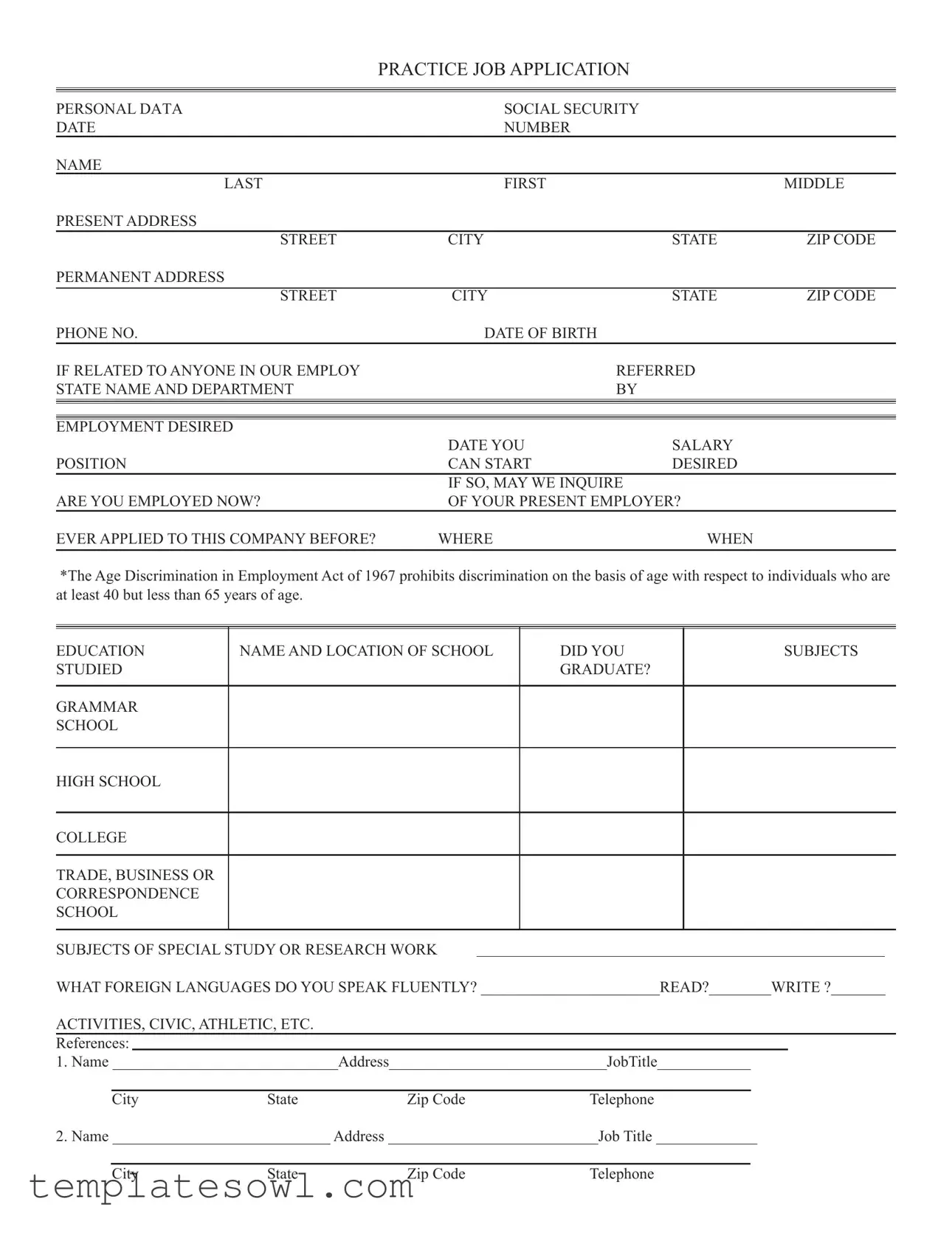Fill Out Your Practice Job Application Form