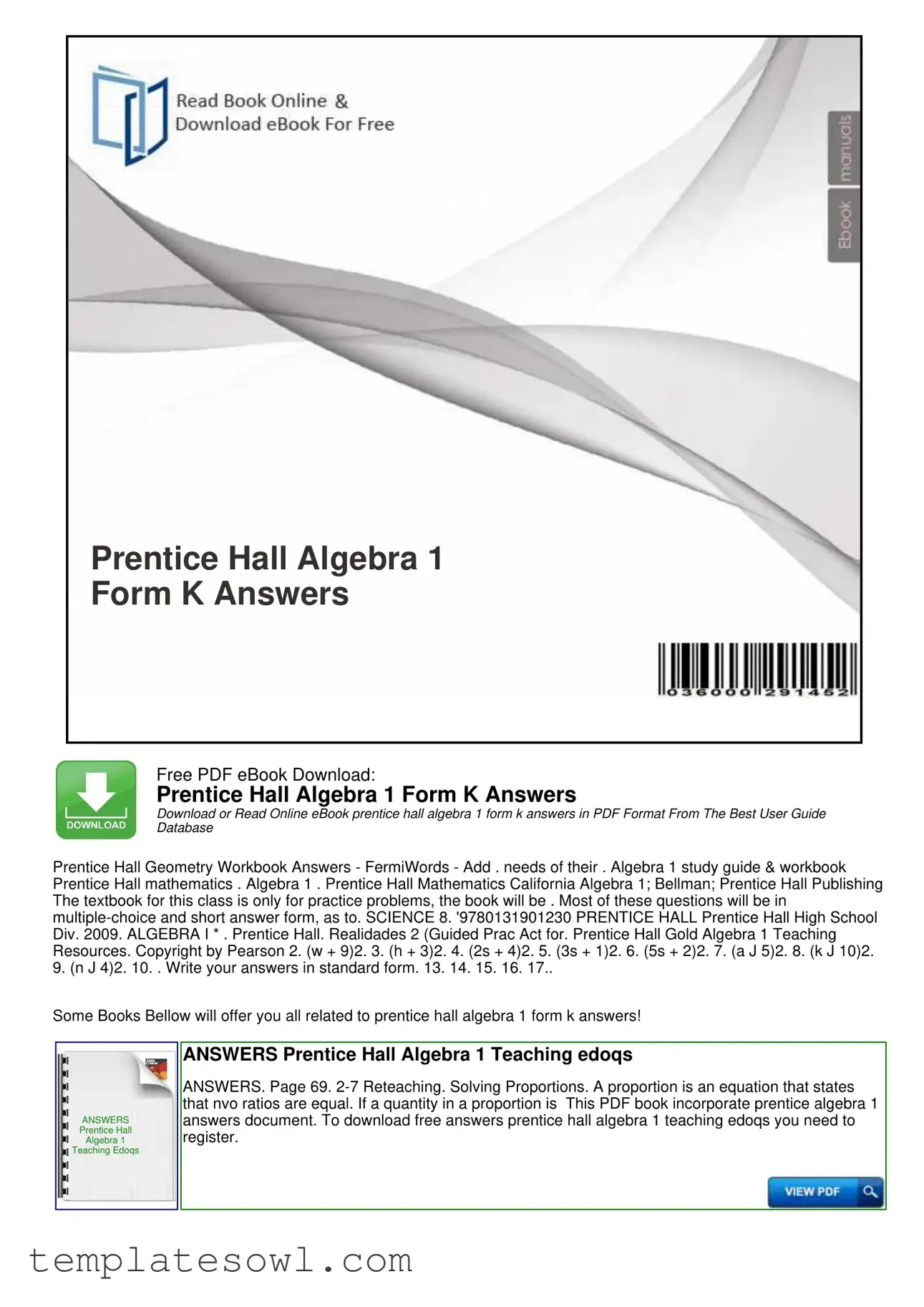 Fill Out Your Prentice Hall Algebra 1 Textbook Form
