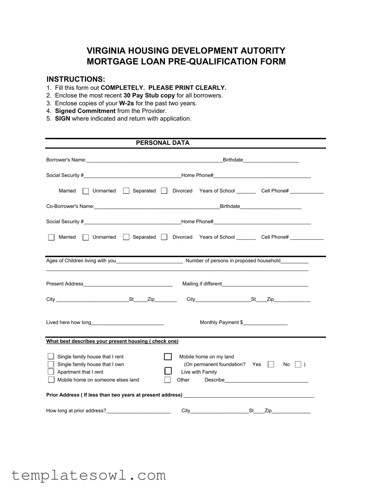 Fill Out Your Prequalification Mortgage Paper Form