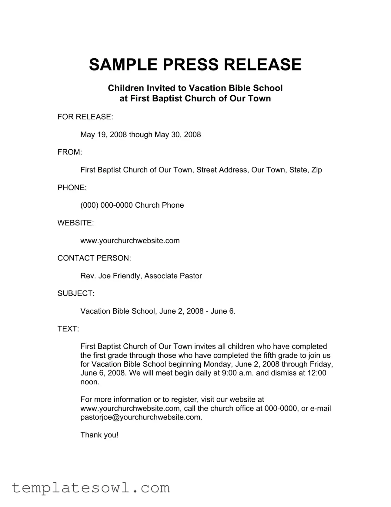 Fill Out Your Press Release Format Example Form