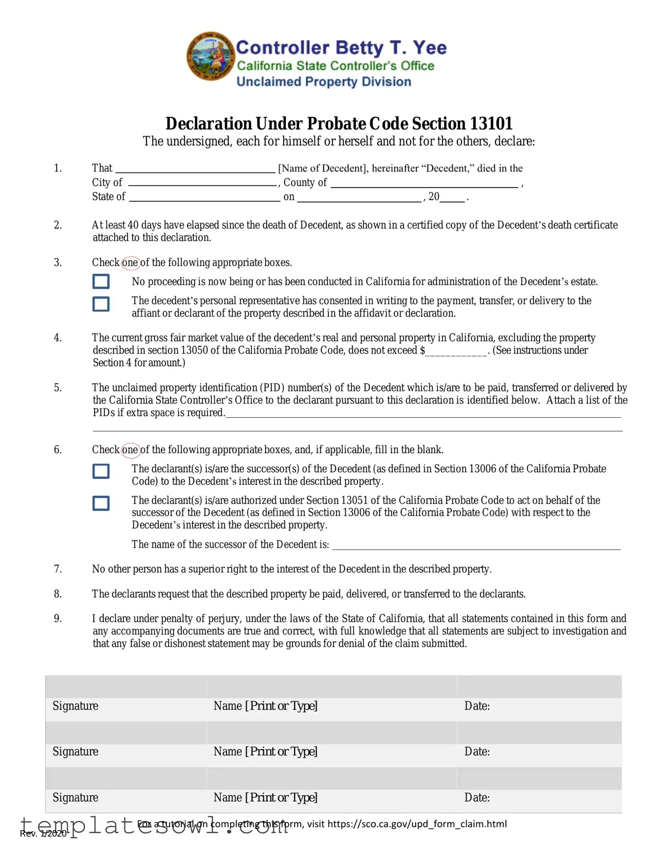 Fill Out Your Probate 13101 Form