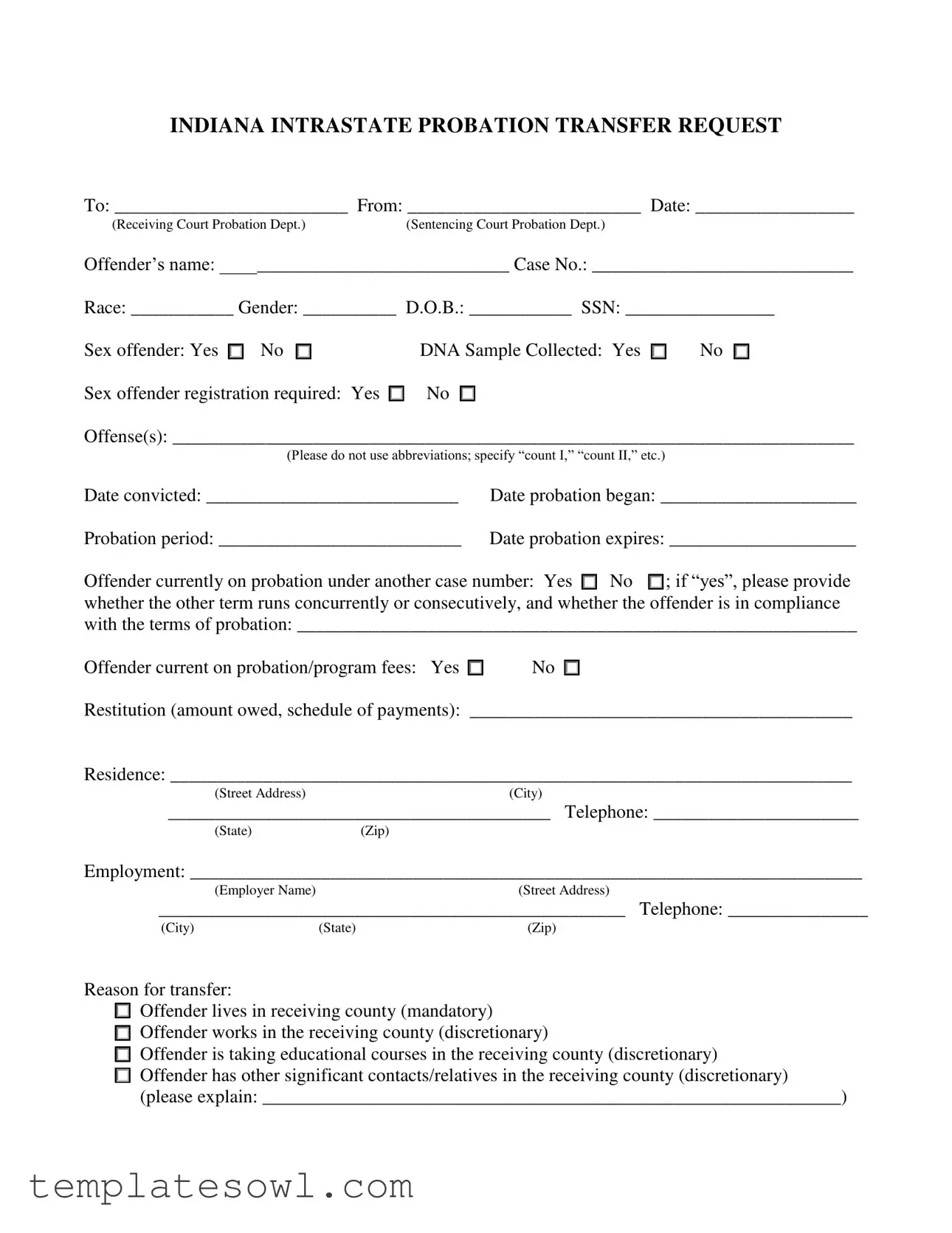 Fill Out Your Probation Transfer Request Form