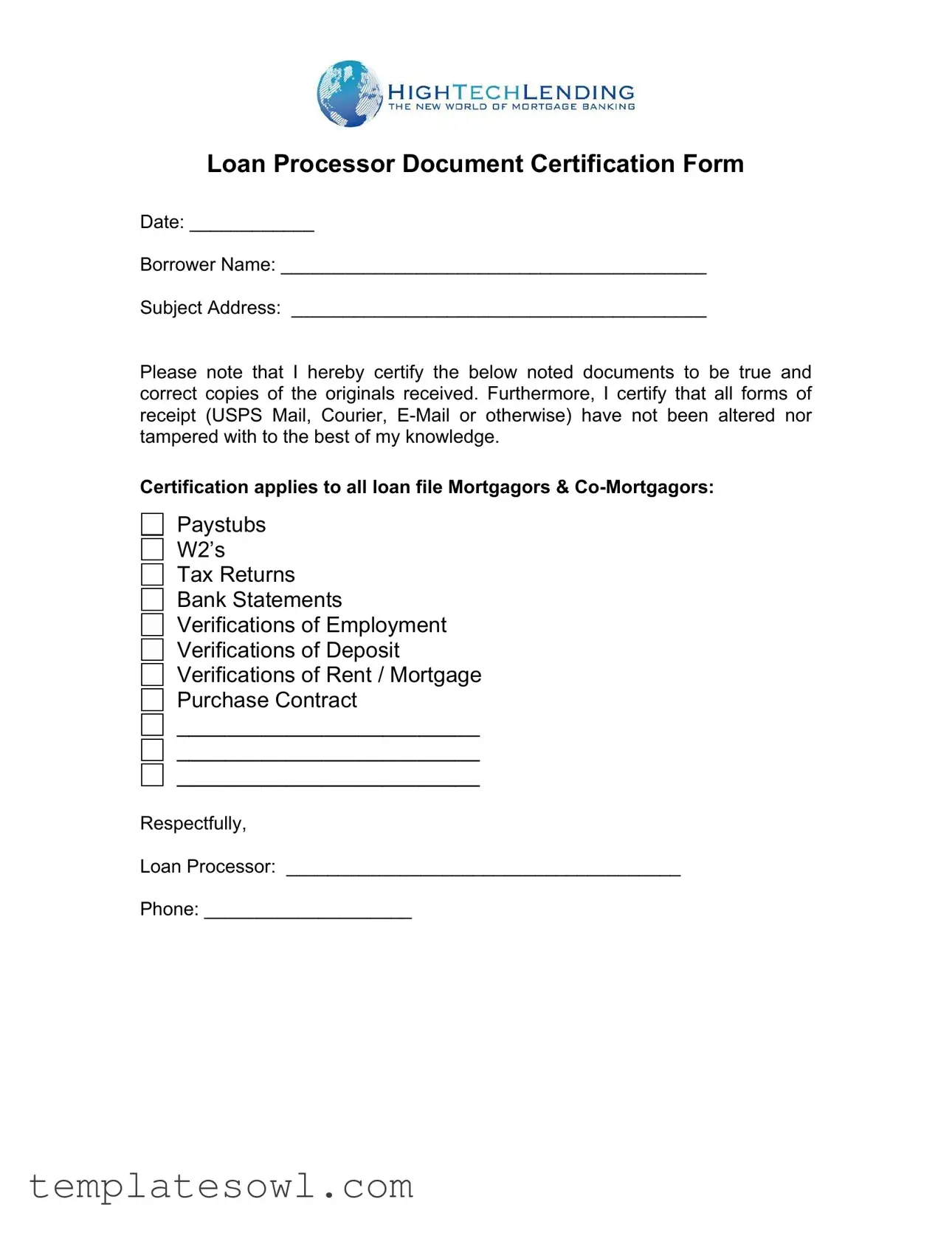 Fill Out Your Processor Certification Form
