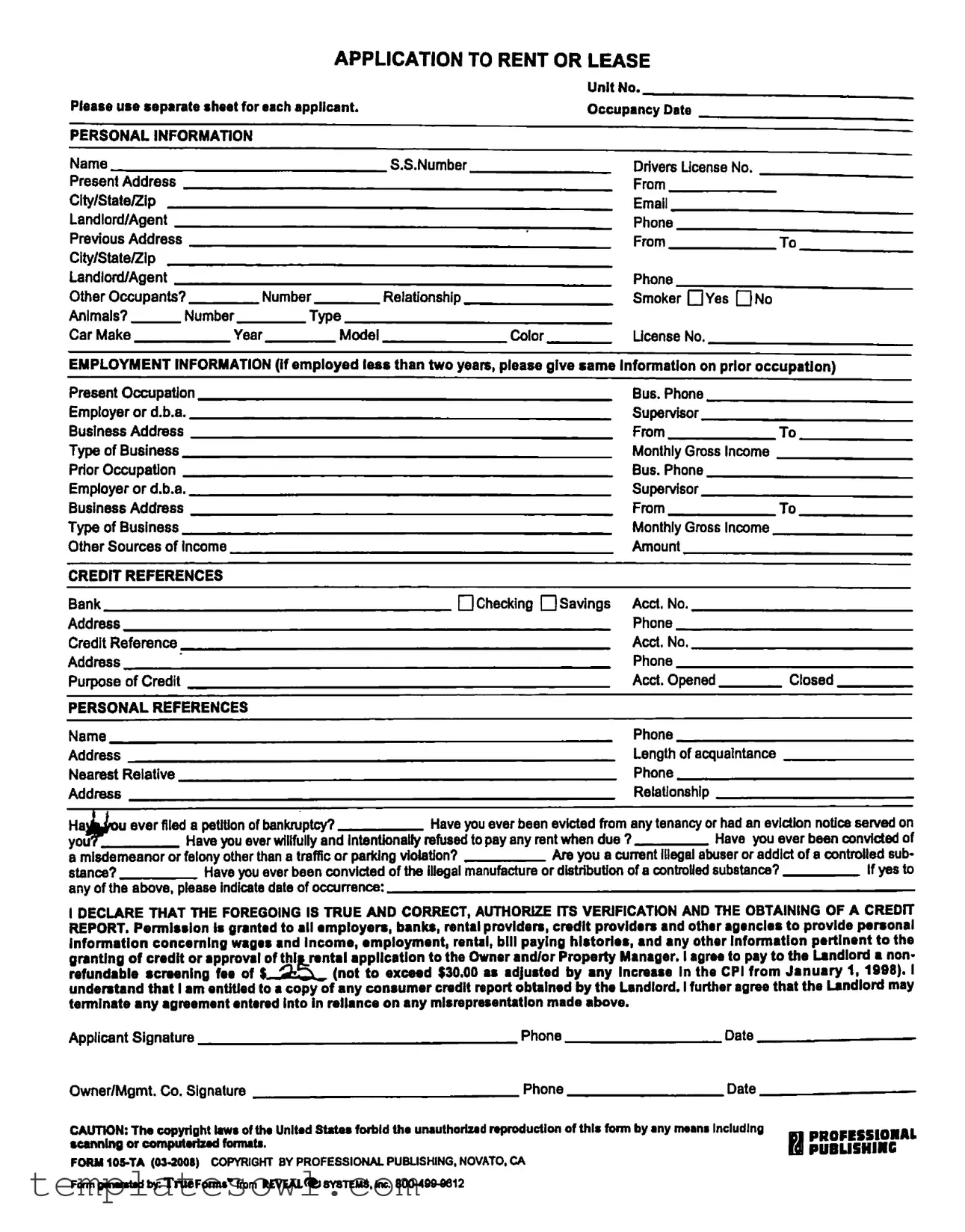 Fill Out Your Professional Publishing 105 Ta Form