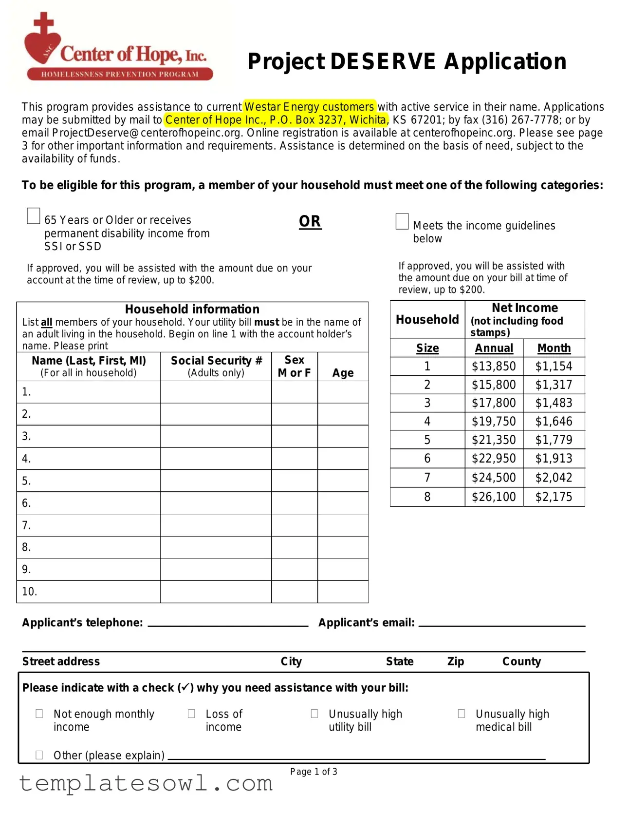 Fill Out Your Project Deserve Application Form