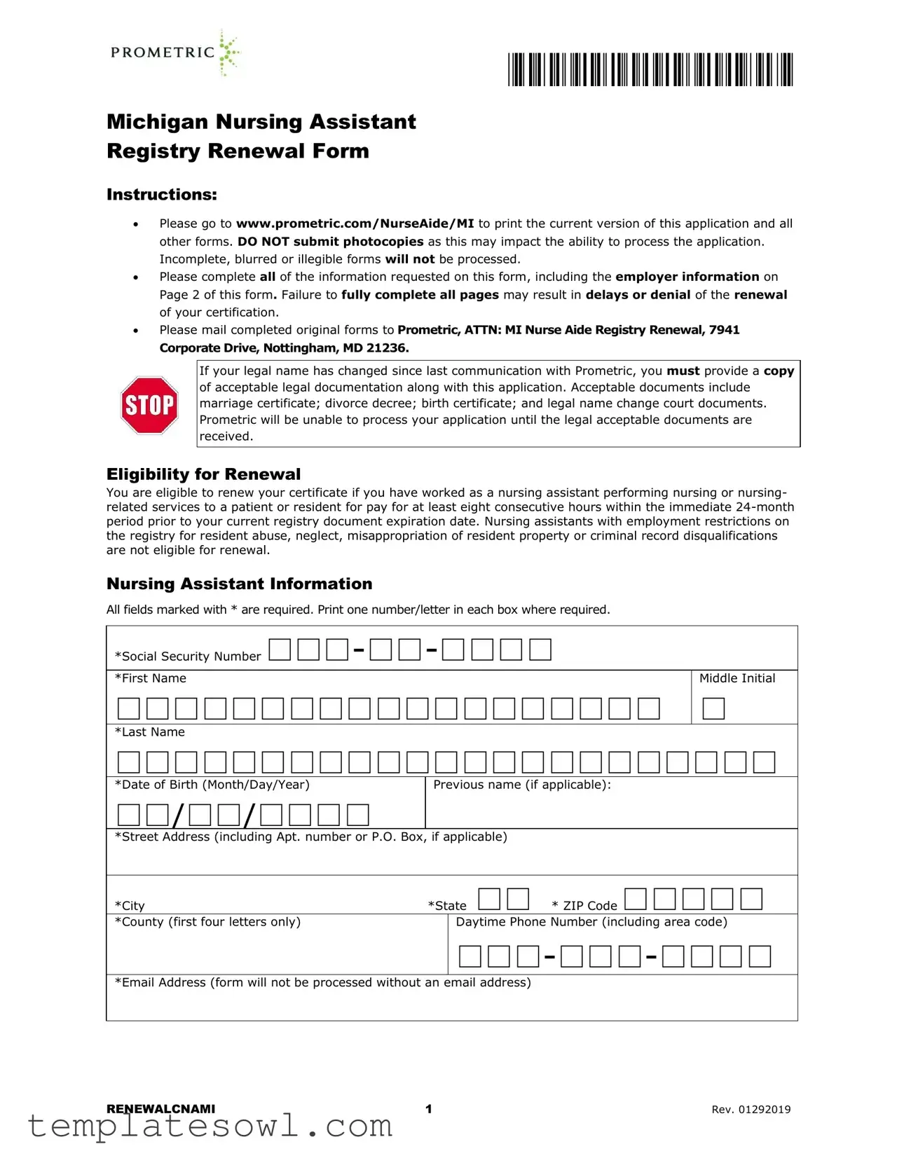 Fill Out Your Prometric Cna Renewal Form