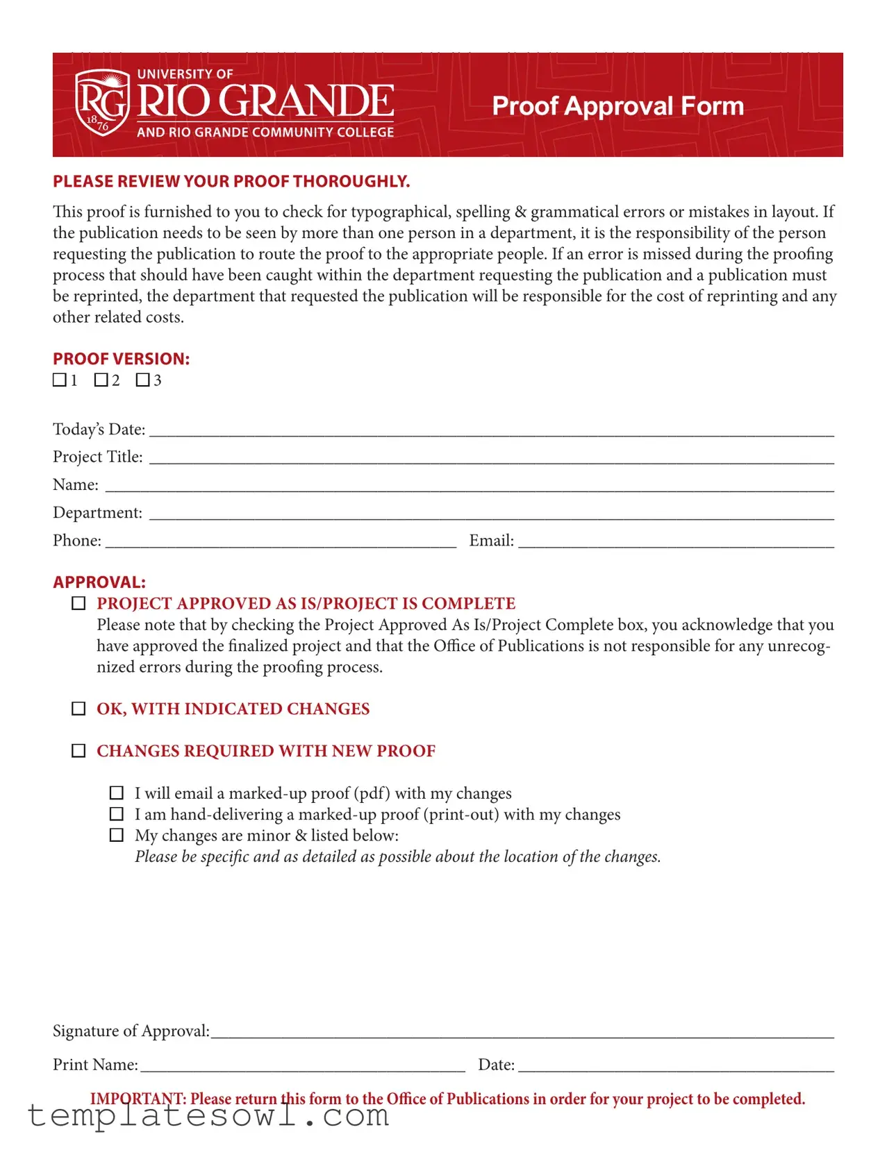 Fill Out Your Proof Approval Form