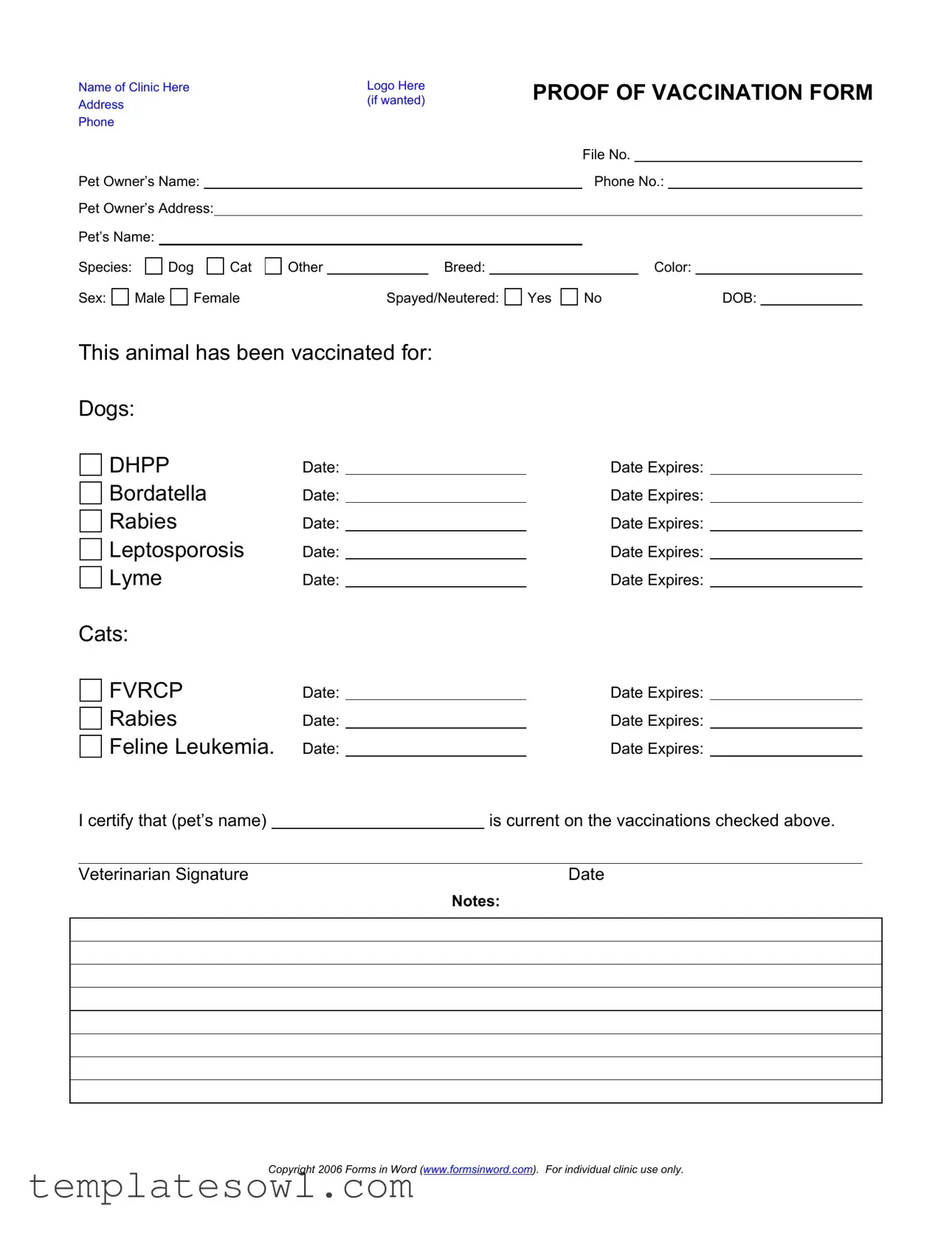 Fill Out Your Proof Of Vaccination Dog Form