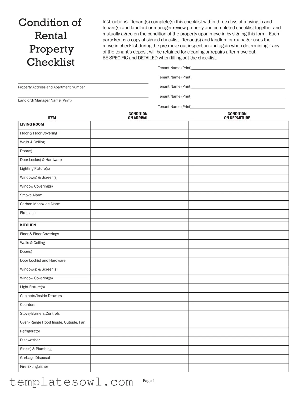Fill Out Your Property Checklist Form