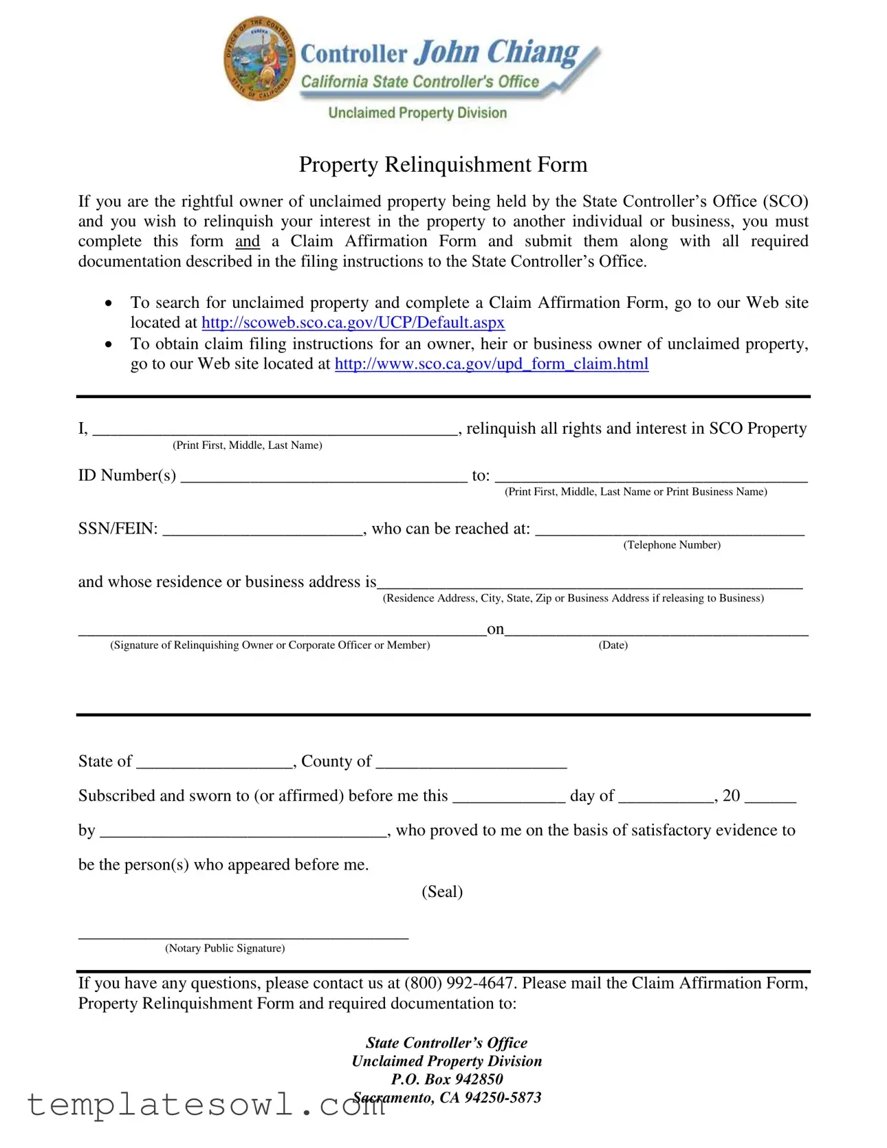 Fill Out Your Property Relinquishment Form